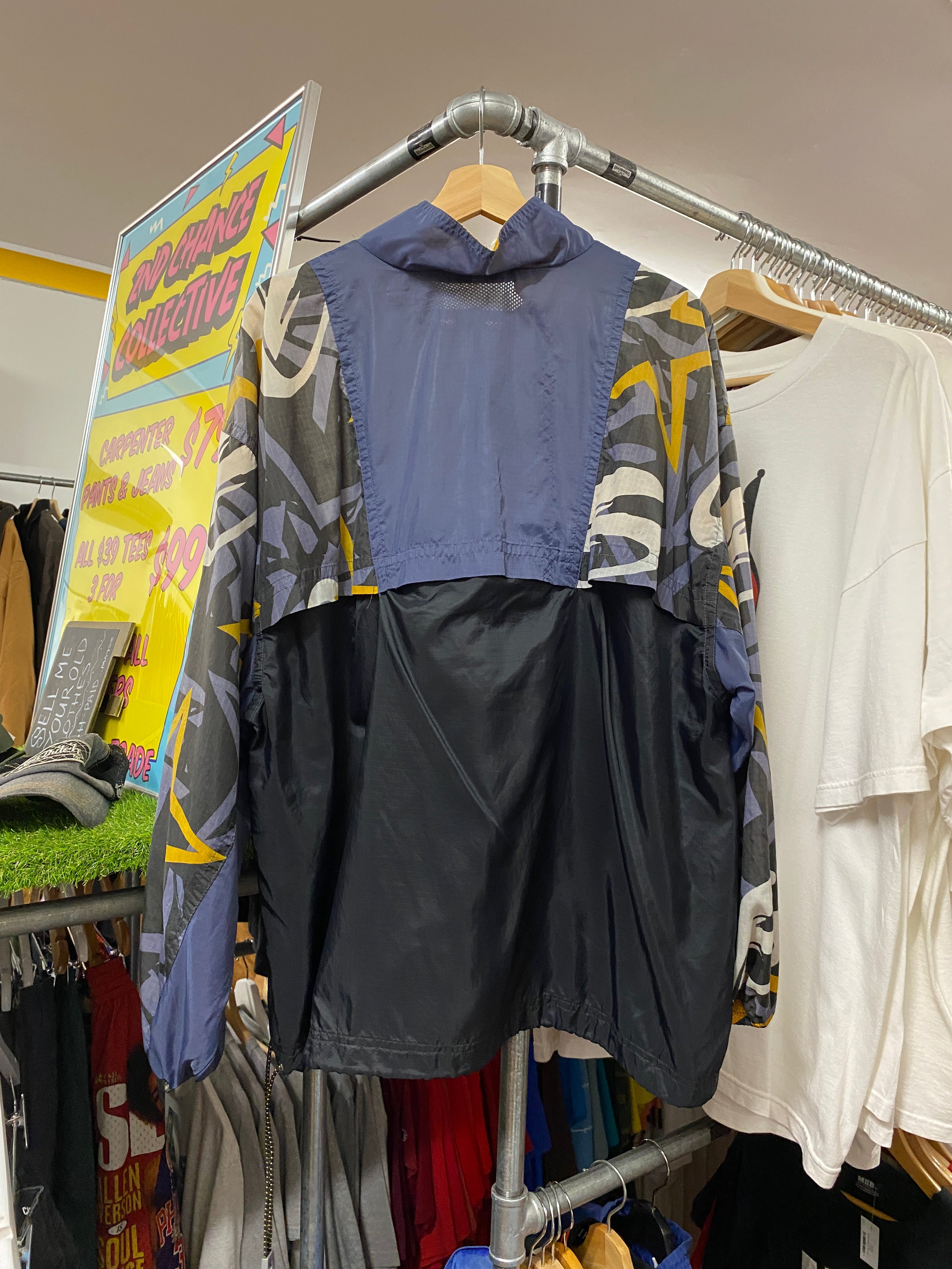 L - Vintage Nike Track Jacket 1/2 Zip Swirl Sleeves Dark Blue