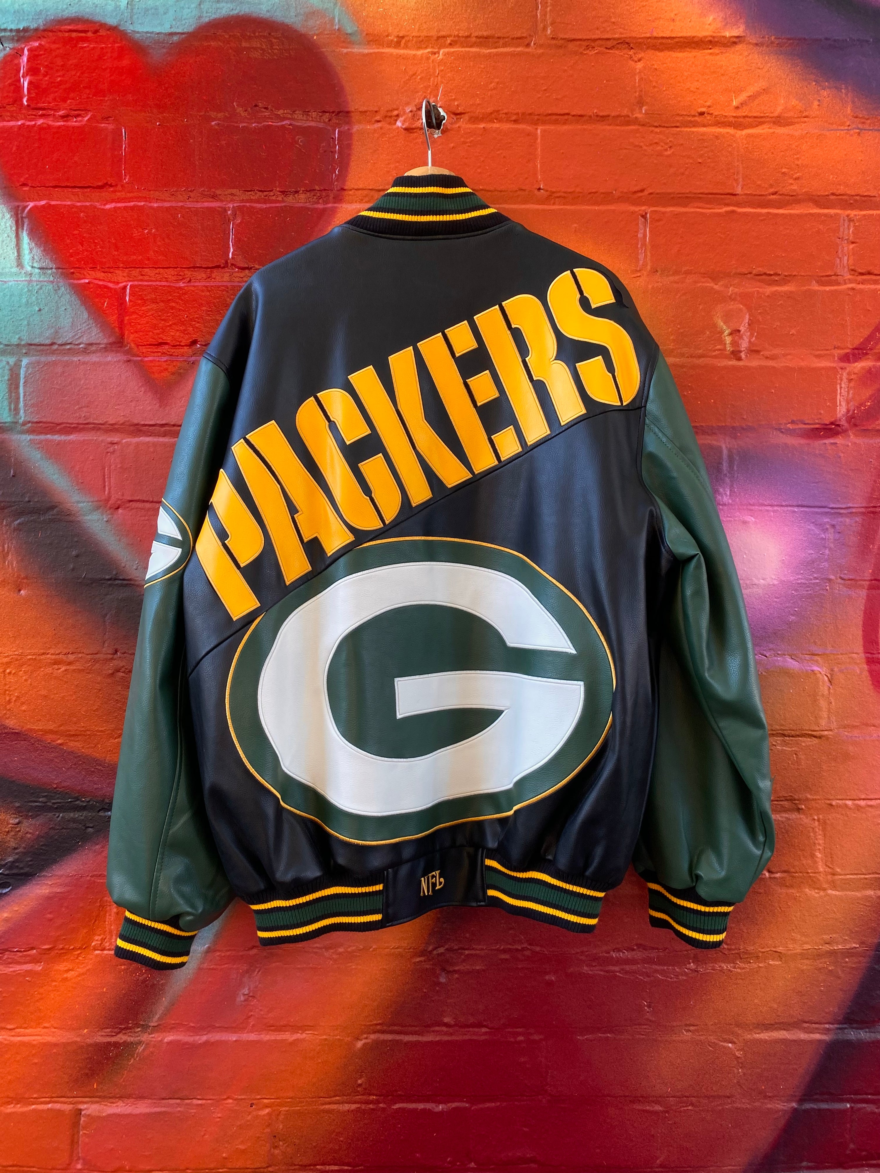 [XL] Green Bay Packers Embroidered Faux Leather Jacket