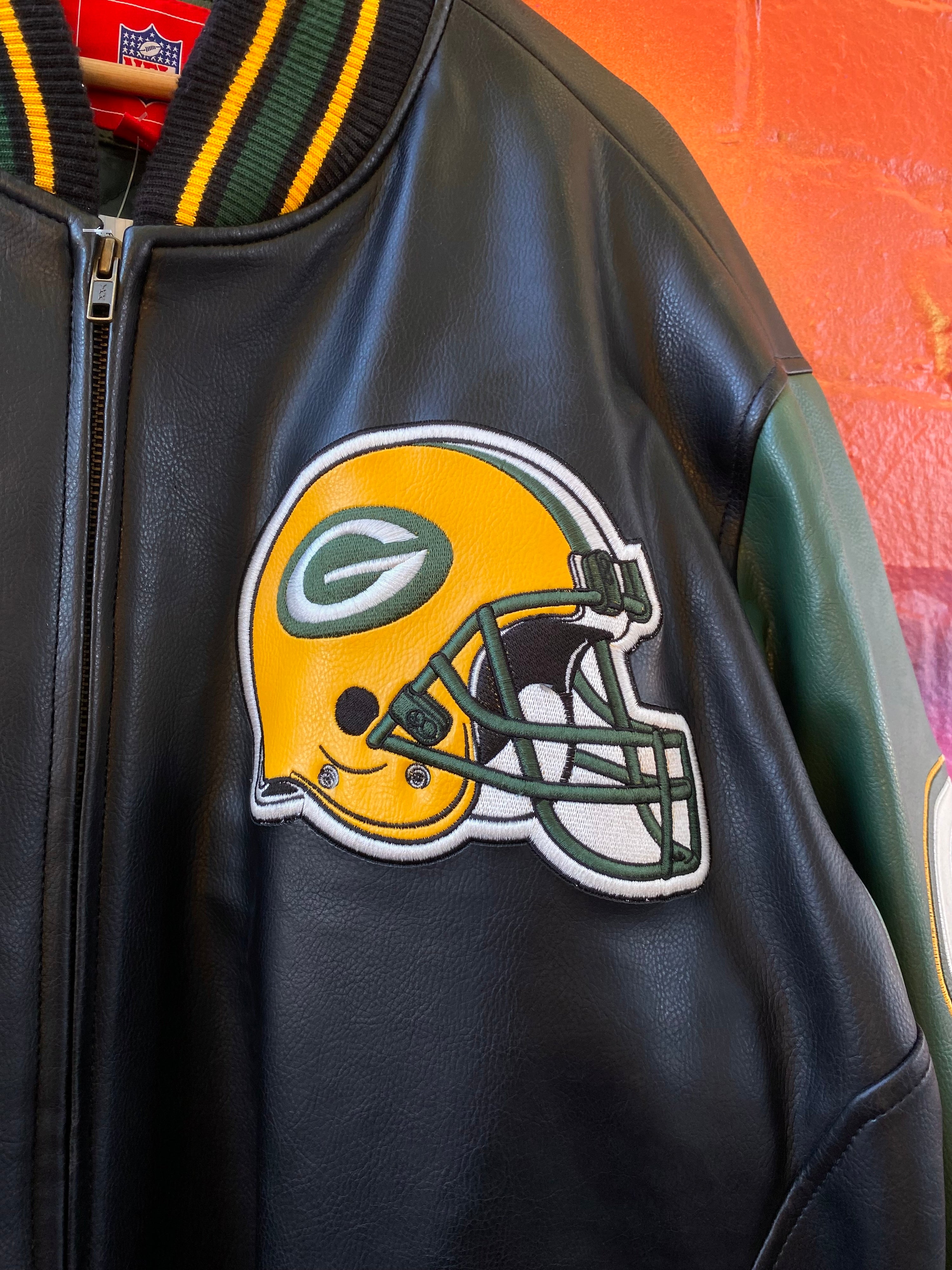[XL] Green Bay Packers Embroidered Faux Leather Jacket