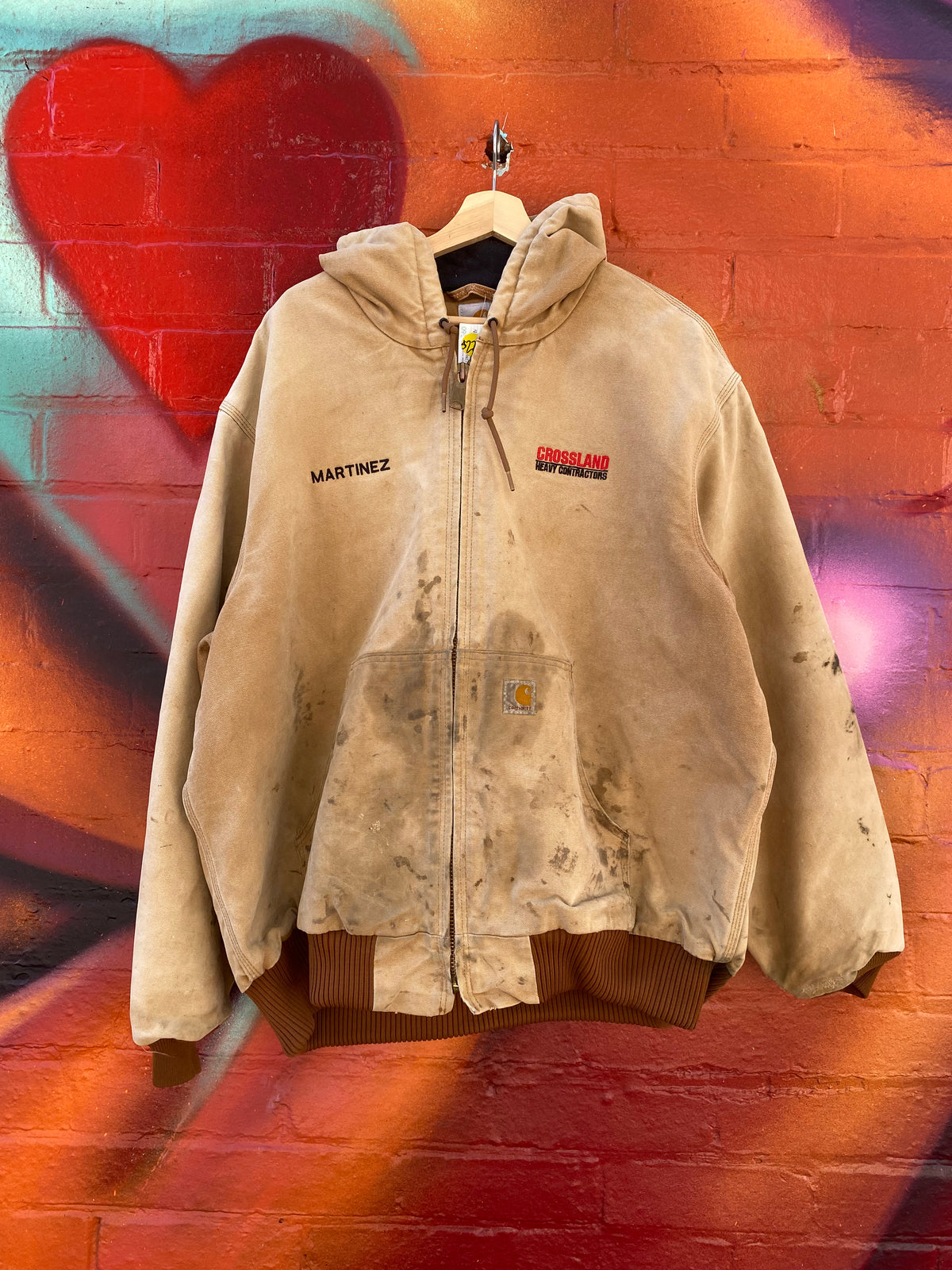 [XL] Carhartt Distressed Brown Active Jacket: Crossland Heavy Contractors