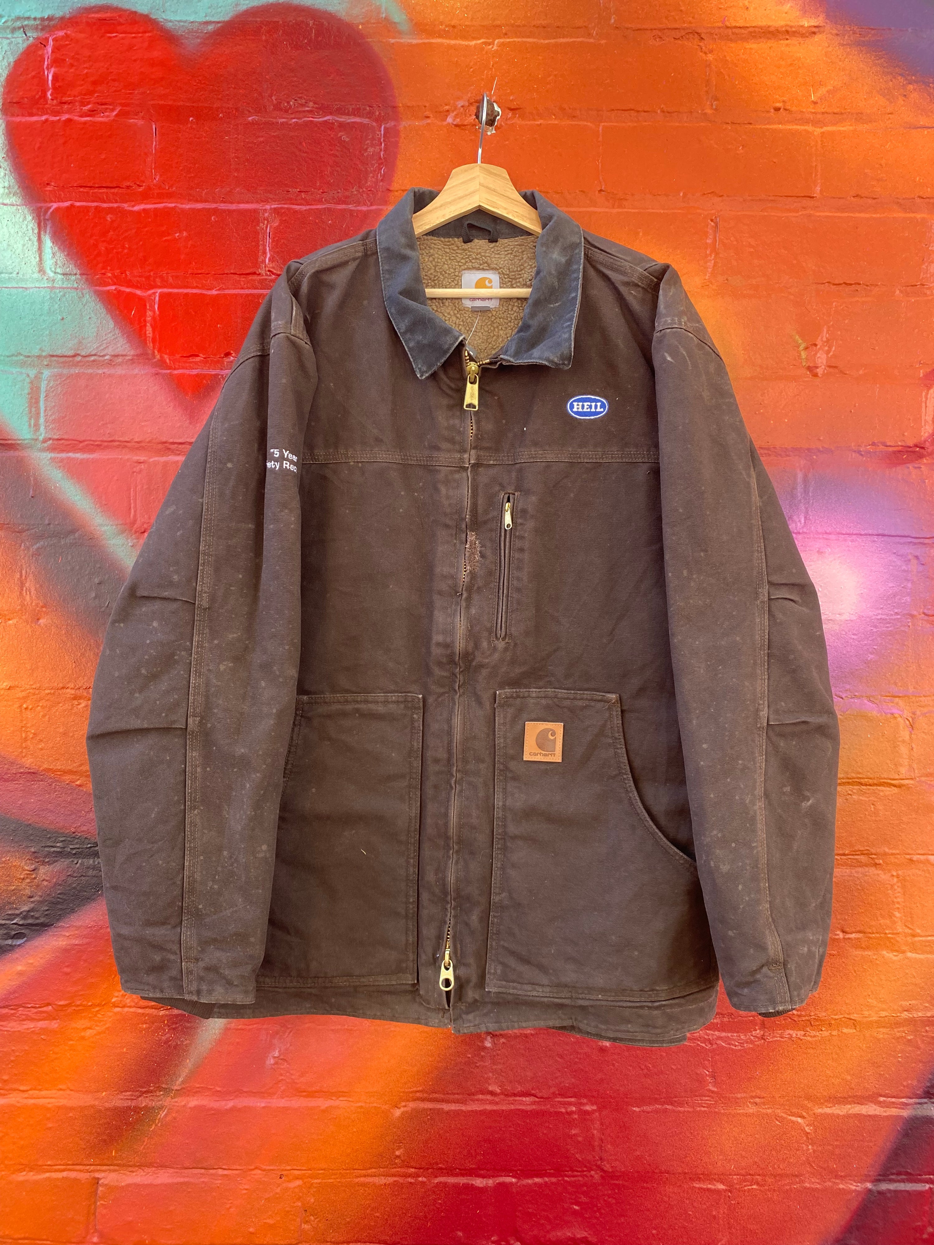 [L] Carhartt C61 Dark Brown Coat 'HEIL 5 Year Safety Record'