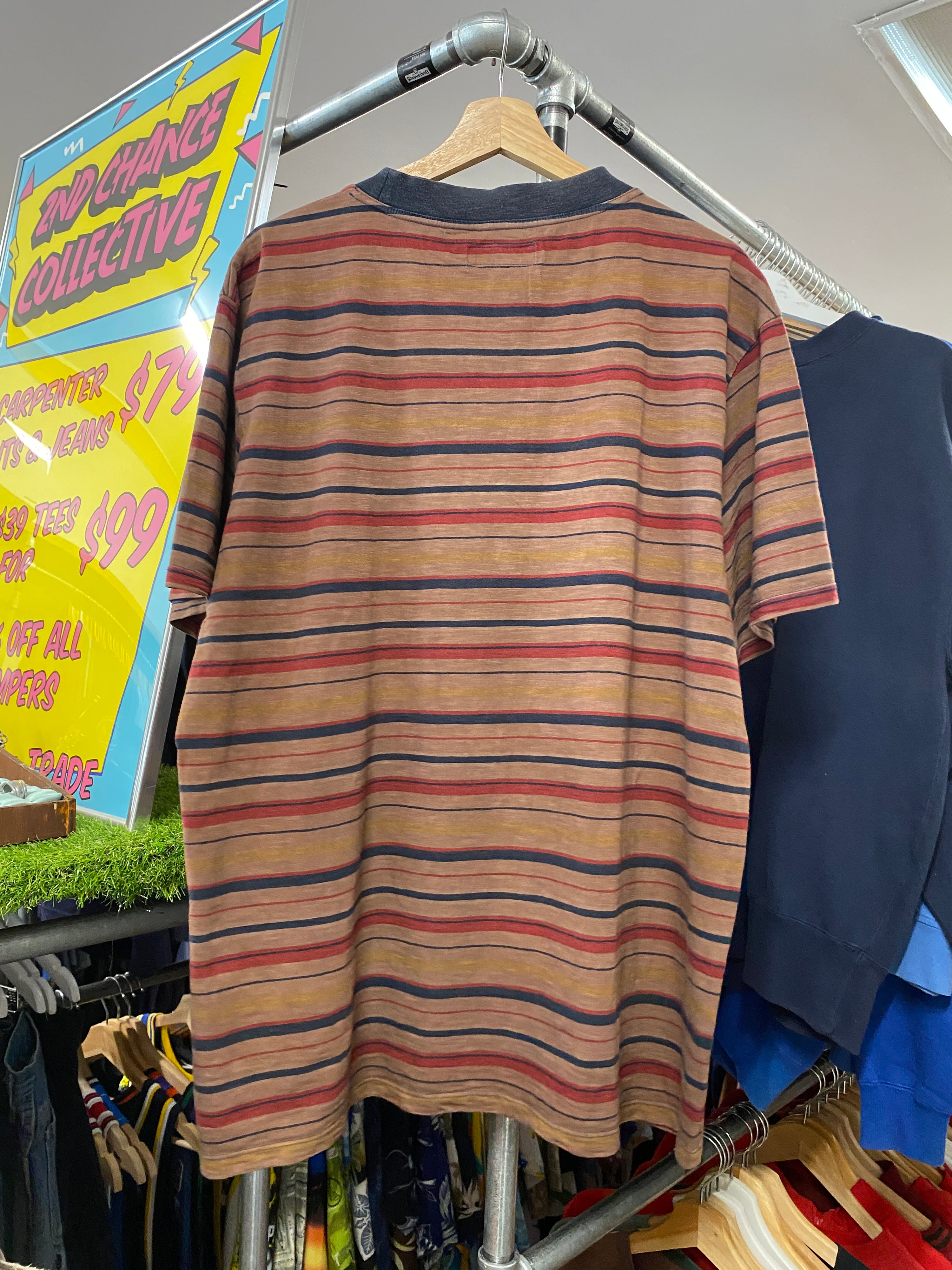 L - Guess Originals Brown Striped Embroidered Tee