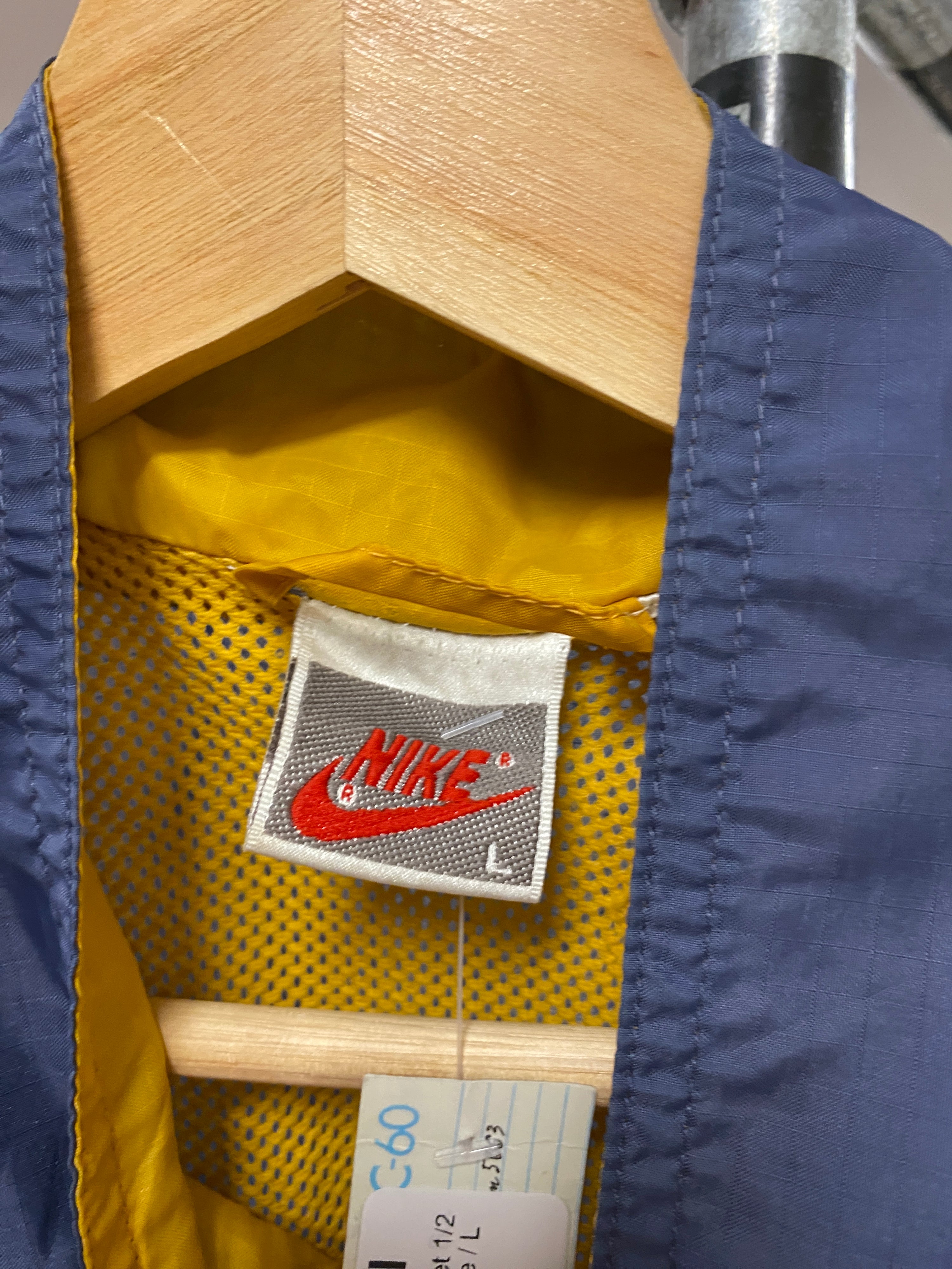 L - Vintage Nike Track Jacket 1/2 Zip Swirl Sleeves Dark Blue
