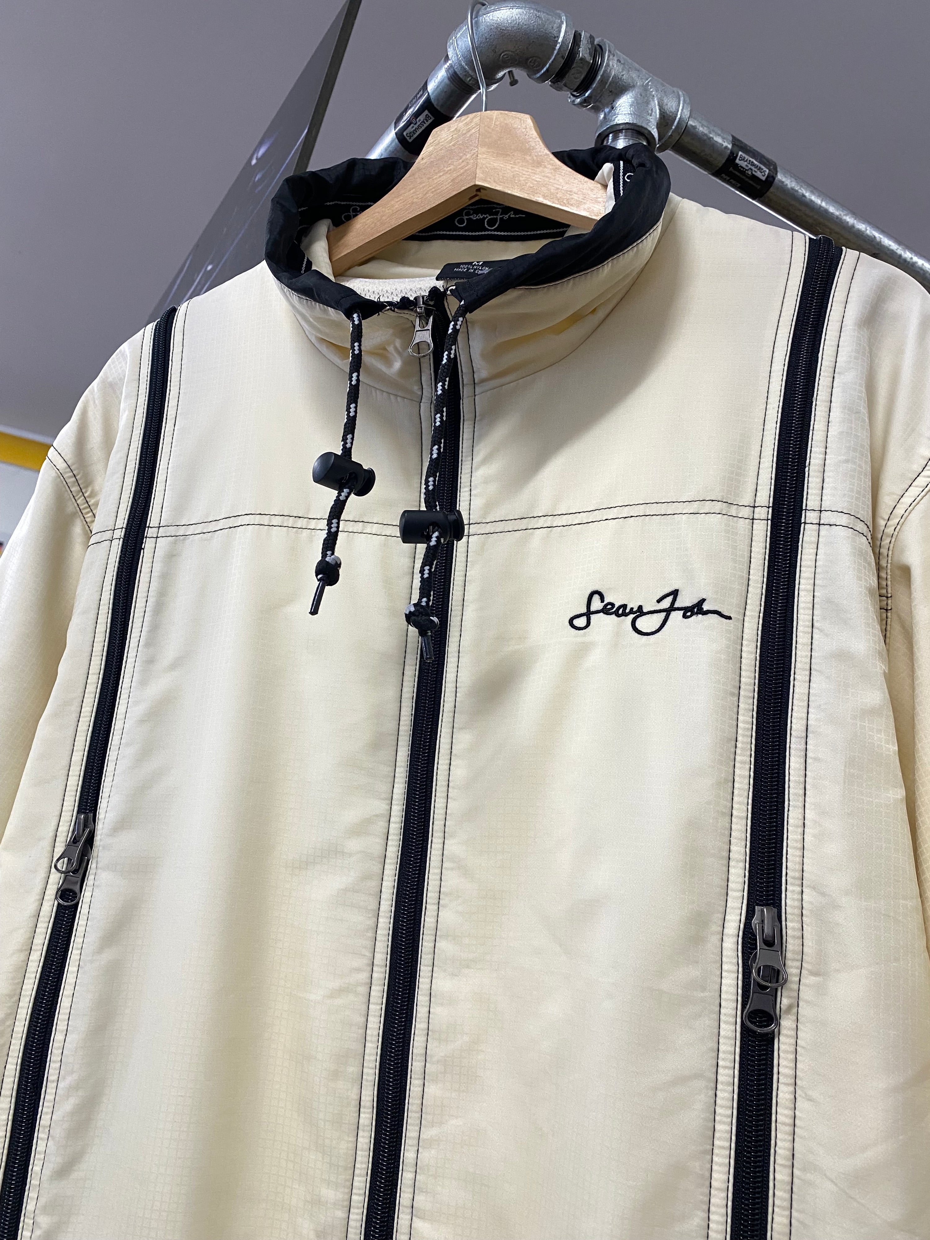 M - 2000s Sean John Multi Zip Cream Zip Up Jacket