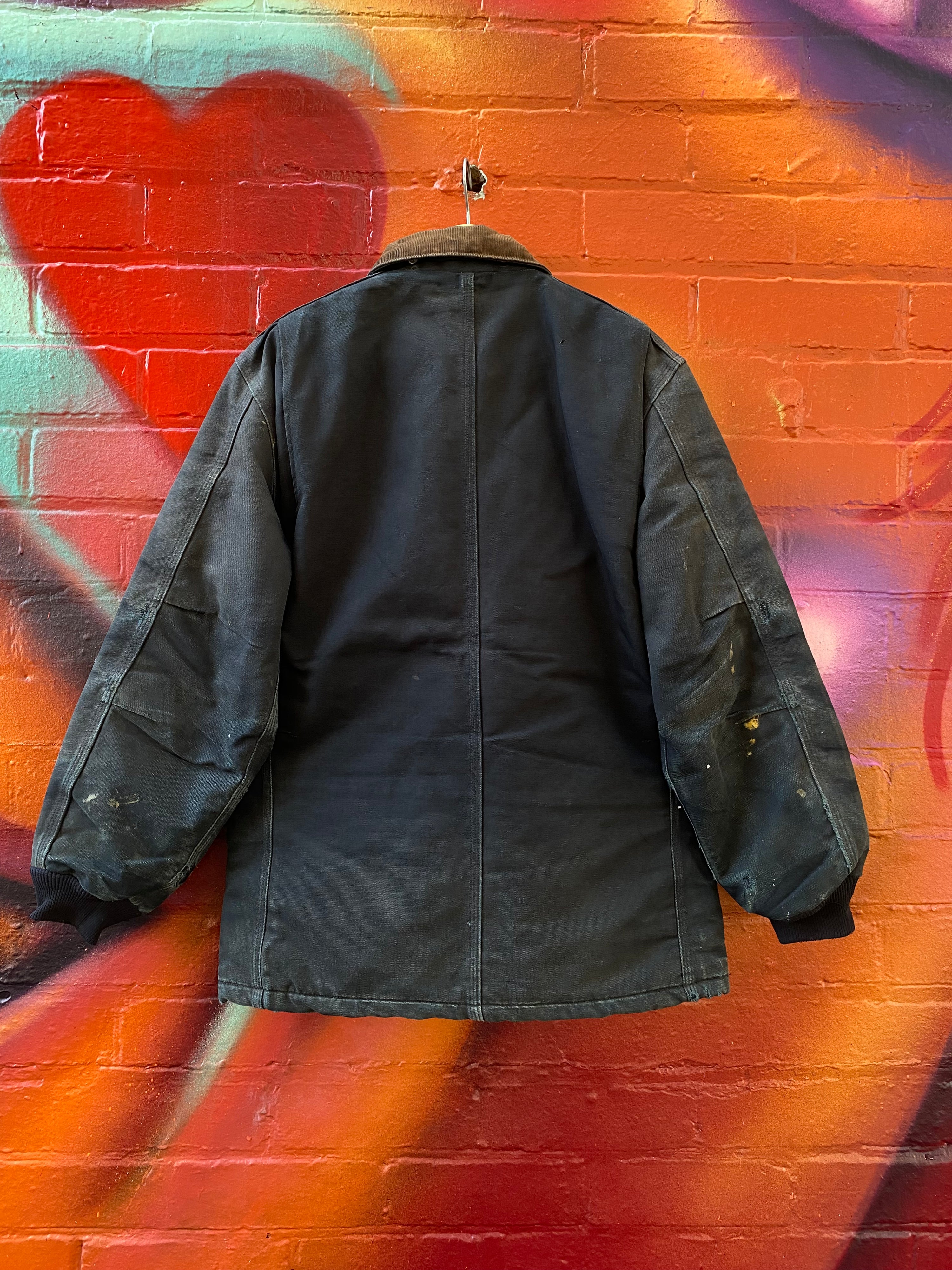 [S] Carhartt Black C003 Chore Jacket Thrashed