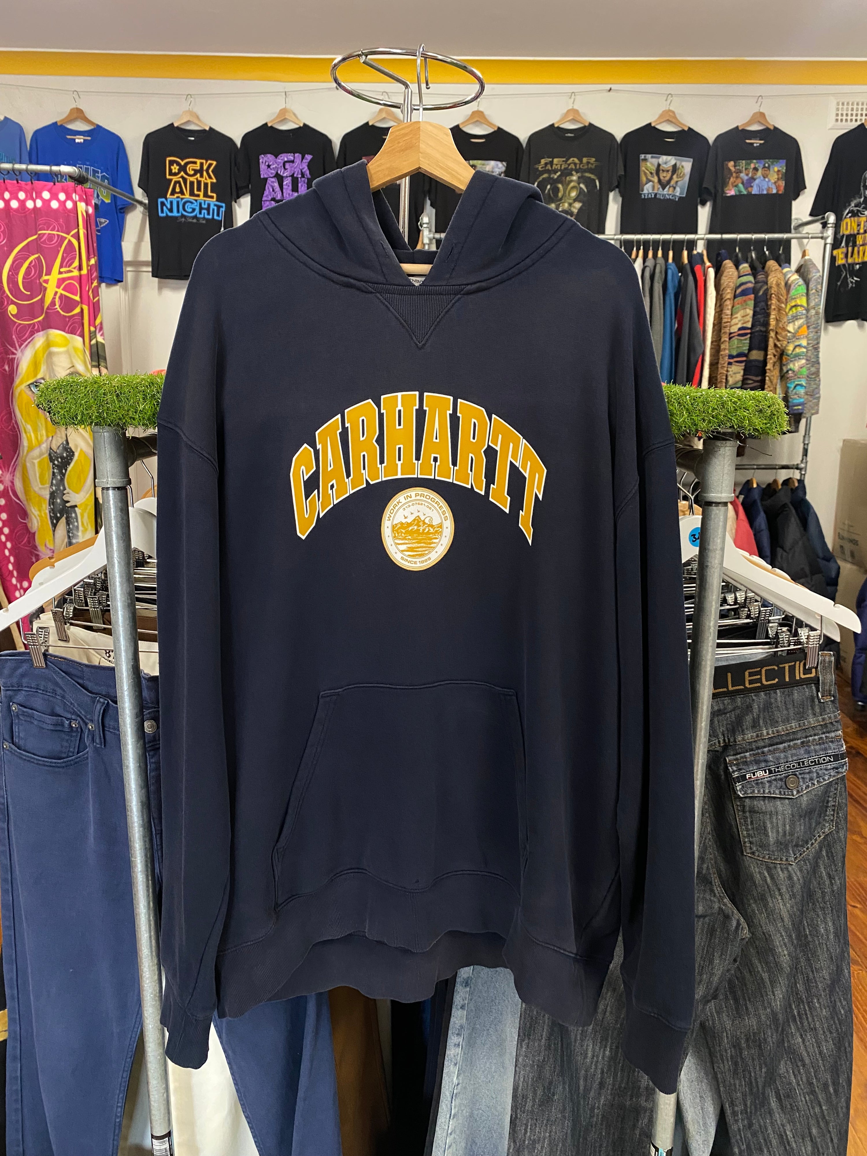[2XL] Carhartt WIP Navy Hoodie Yellow Logo