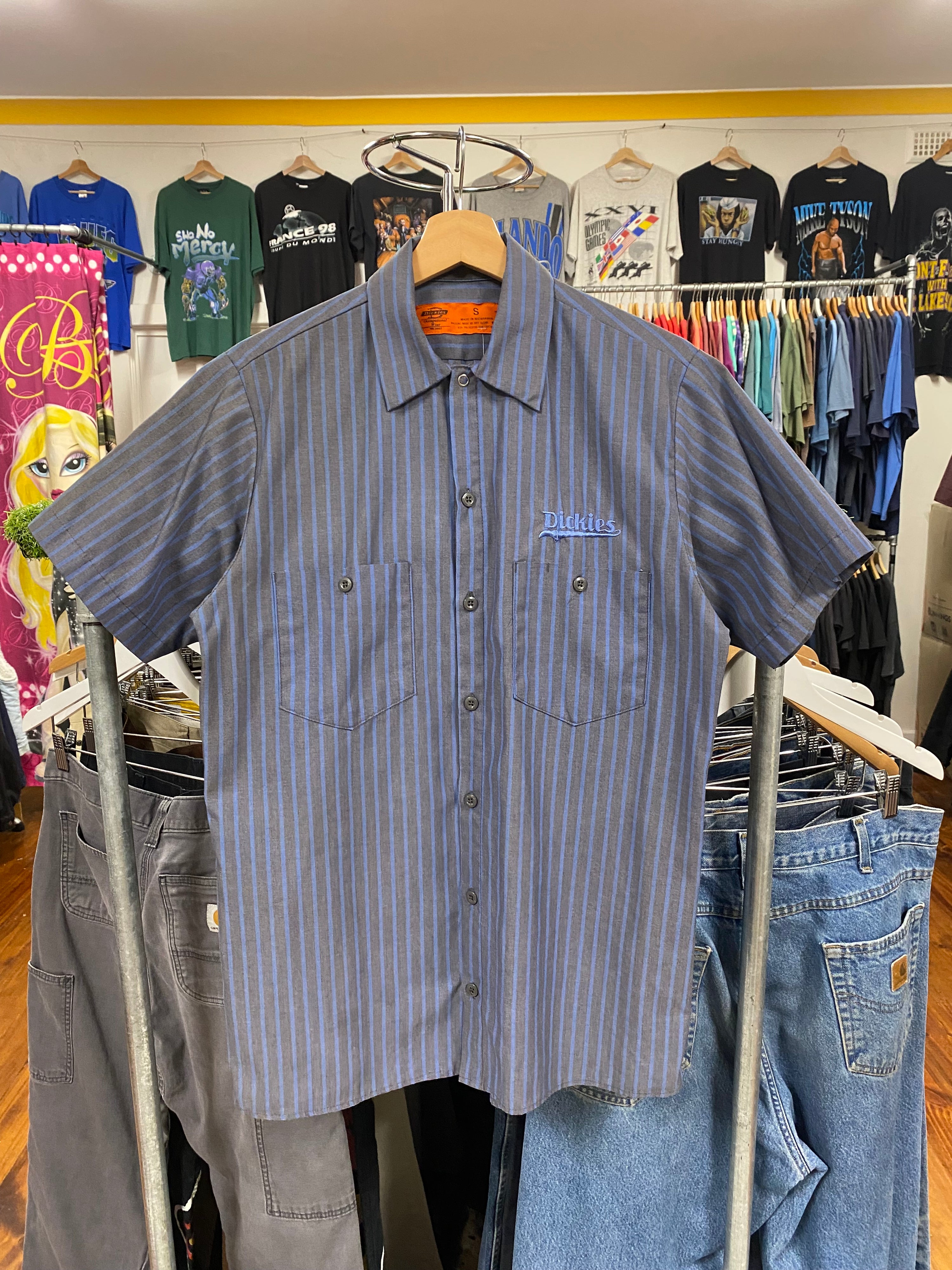 [S] Dickies Blue Striped SS Button-up Tee