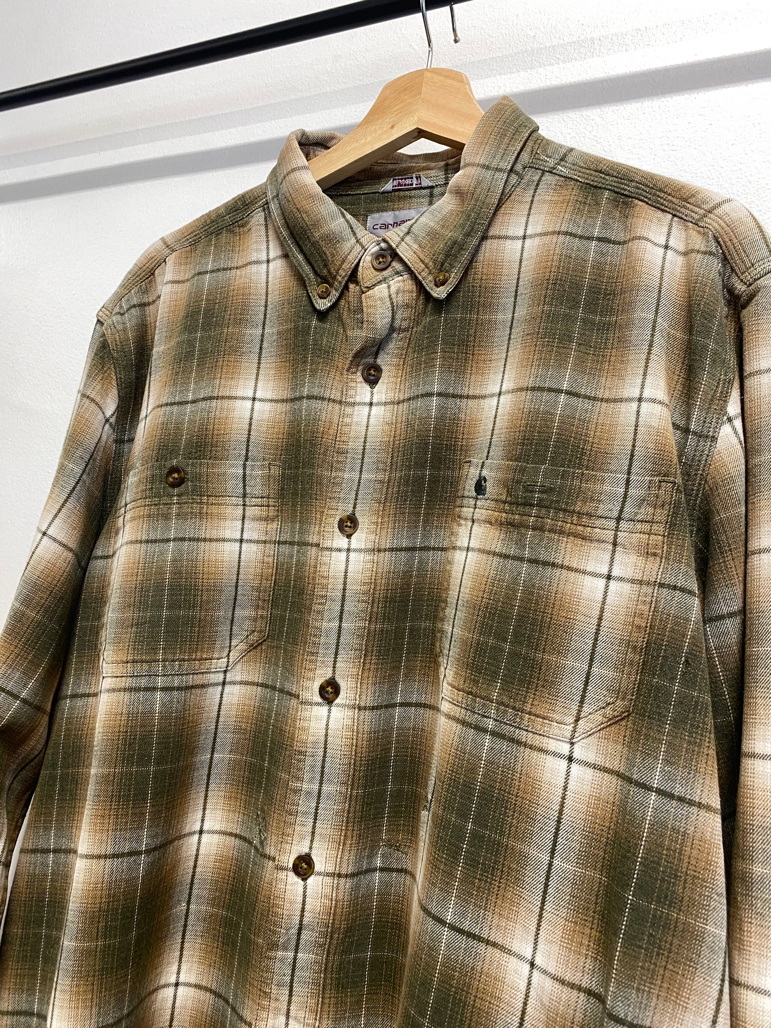 XL - Carhartt Green/Brown Plaid LS Button-up