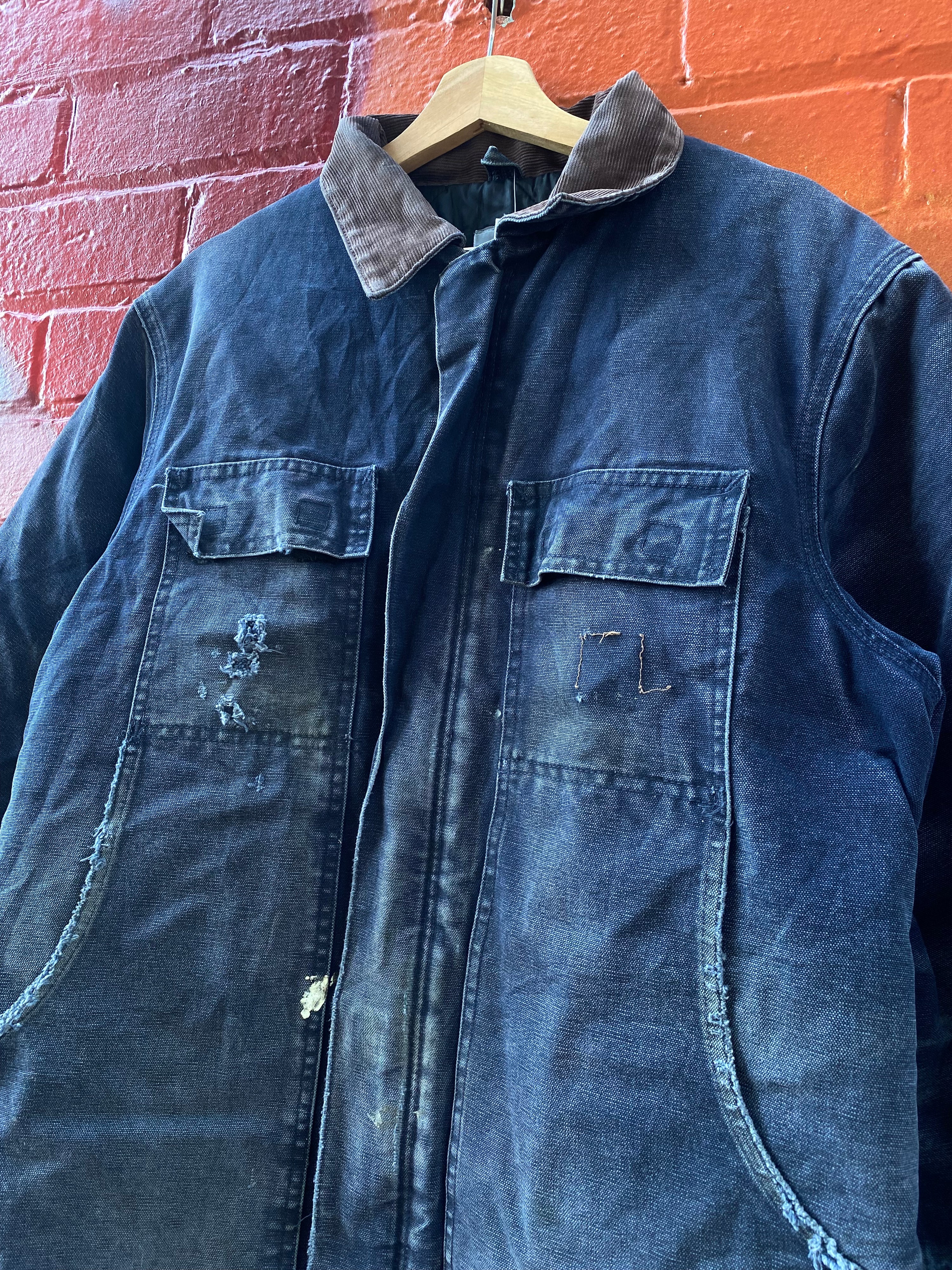 [M] Carhartt Blue Chore Jacket Broken Zip