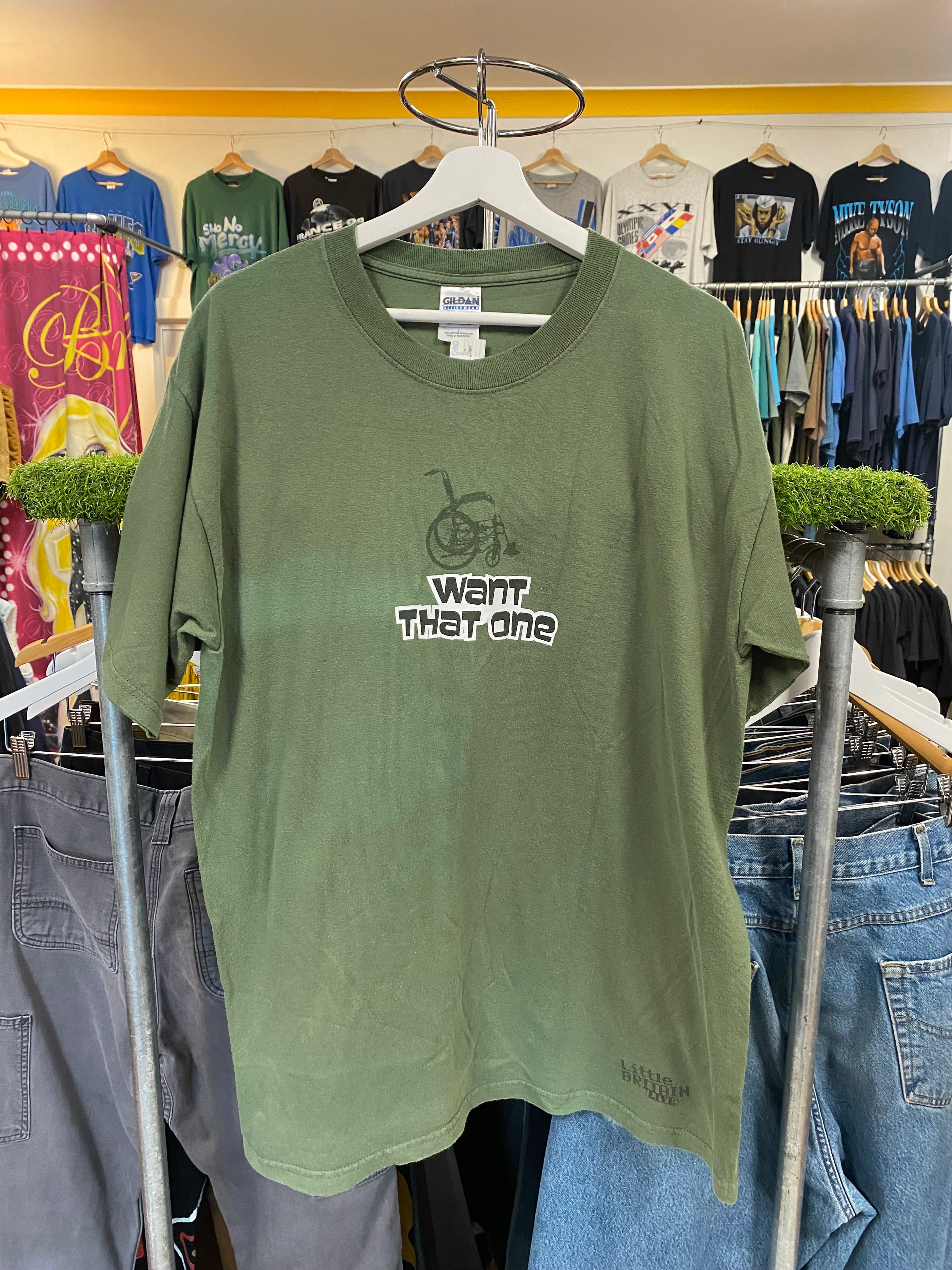 [L] 2000s Little Britain 'Want That One' Double Sided Green Tshirt