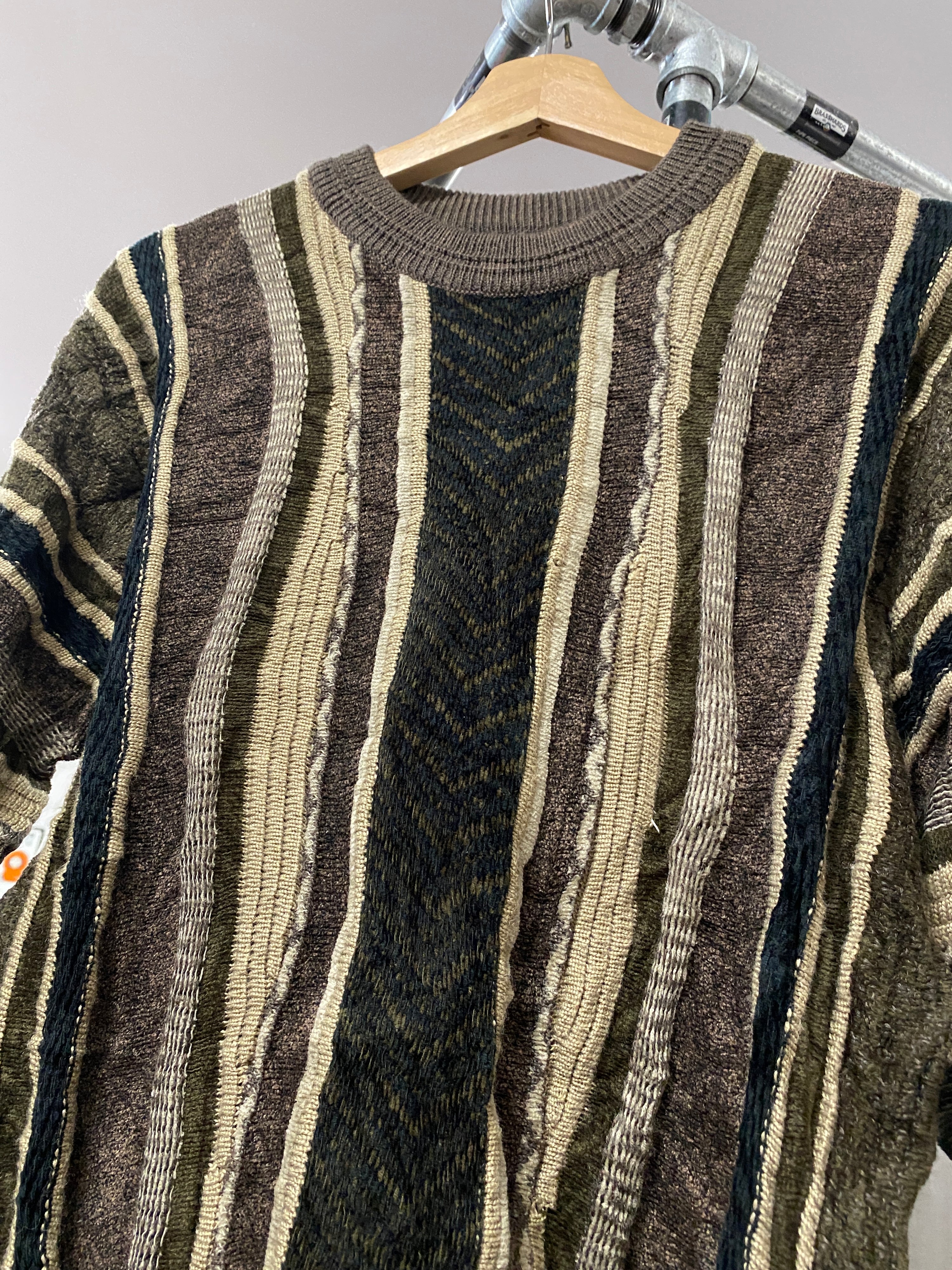 S - Vintage Coogi Brown/Tan Vertical Wool Jumper