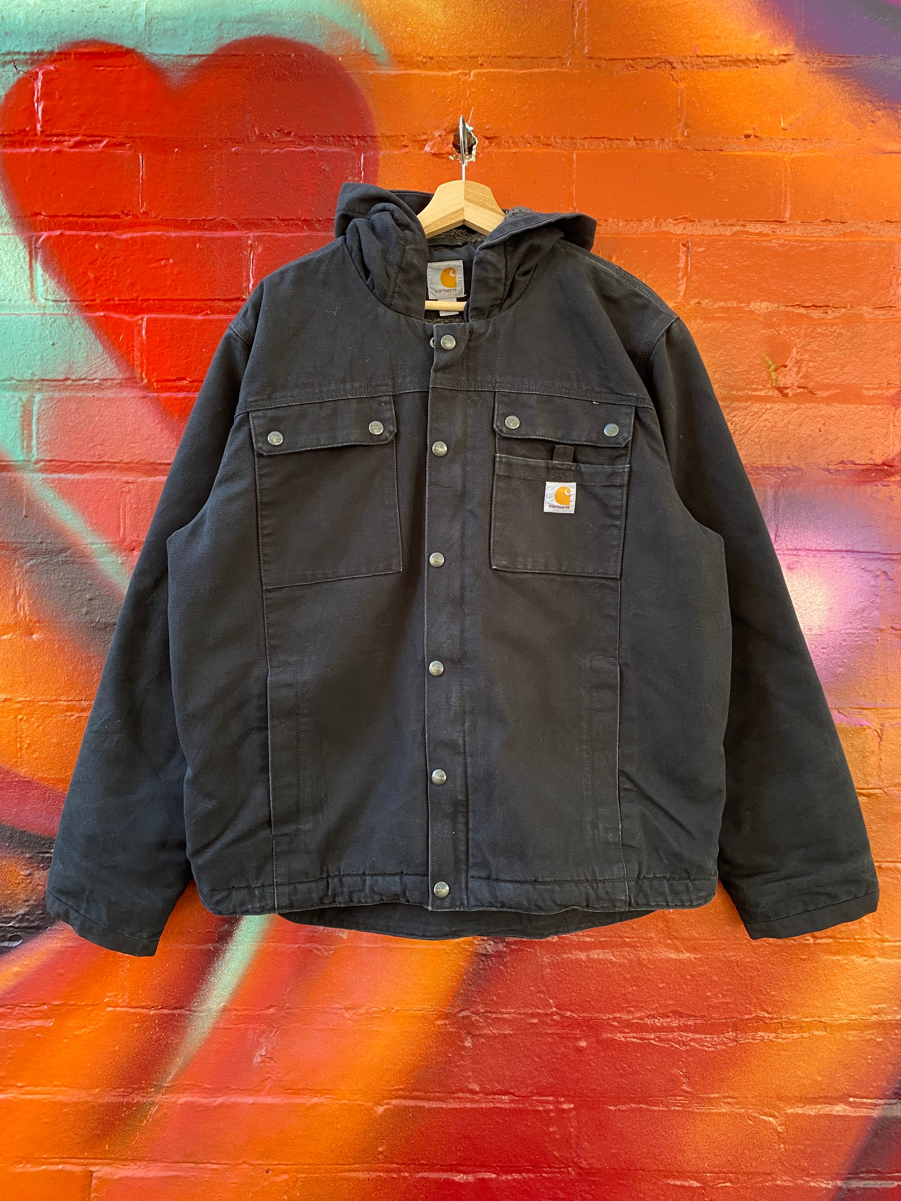 [L] Carhartt Black Hooded Chore Jacket 103826