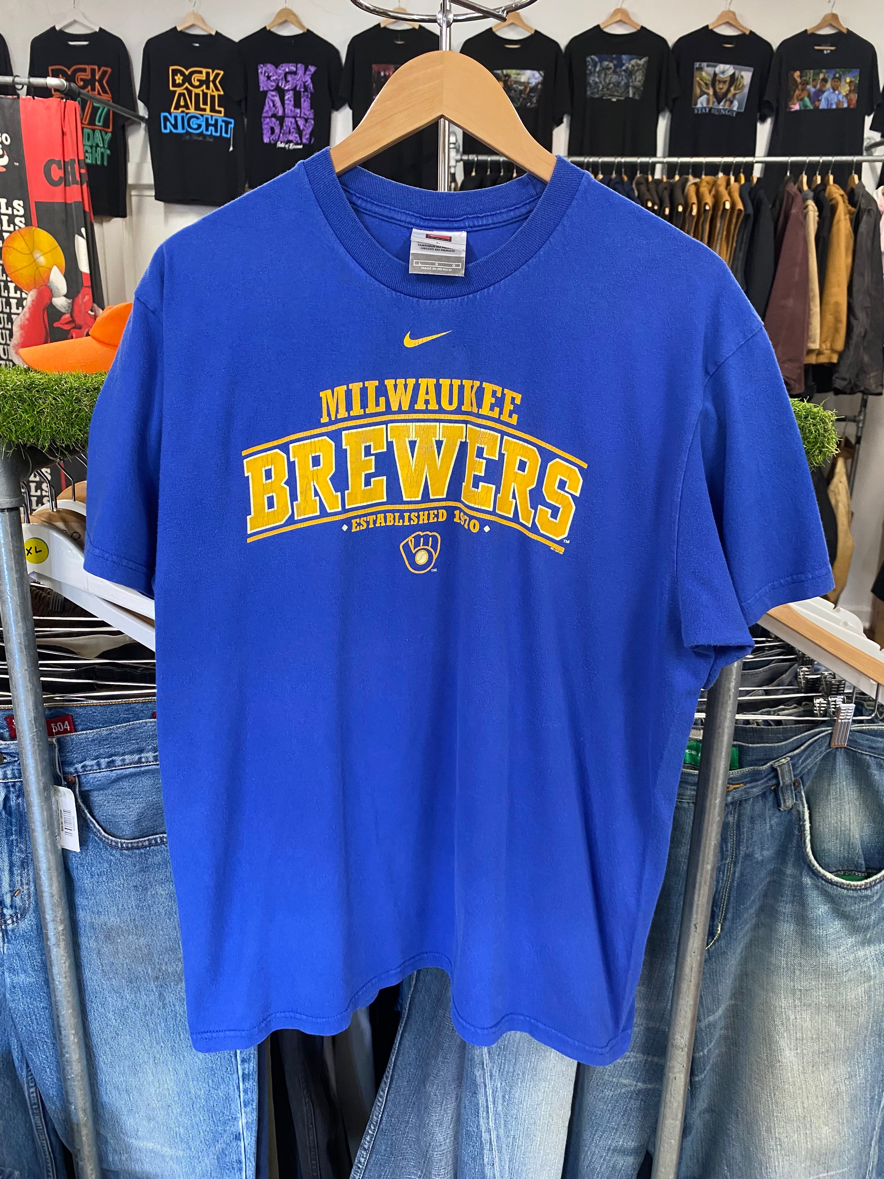 L - 2000s Nike Milwaukee Brewers Double Sided Blue Tshirt