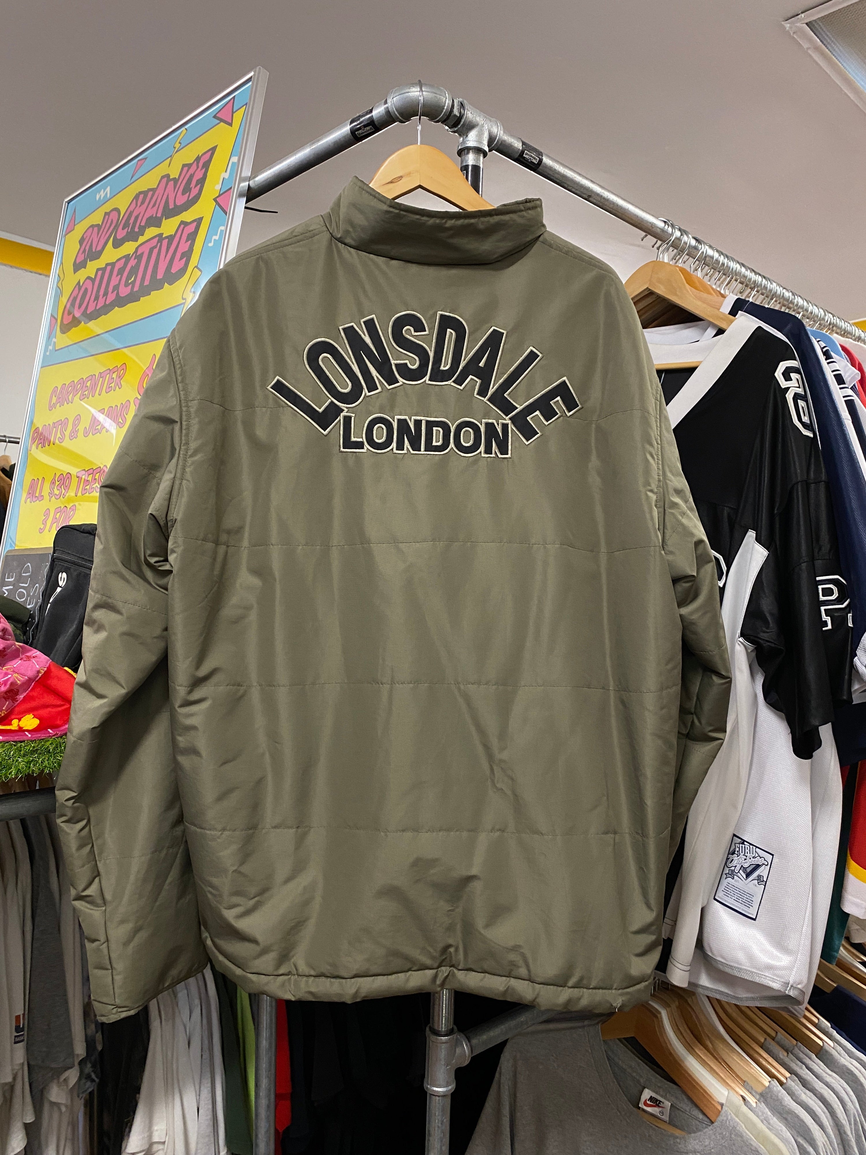 XL - 2000s Lonsdale Embroidered Olive Zip Up Jacket