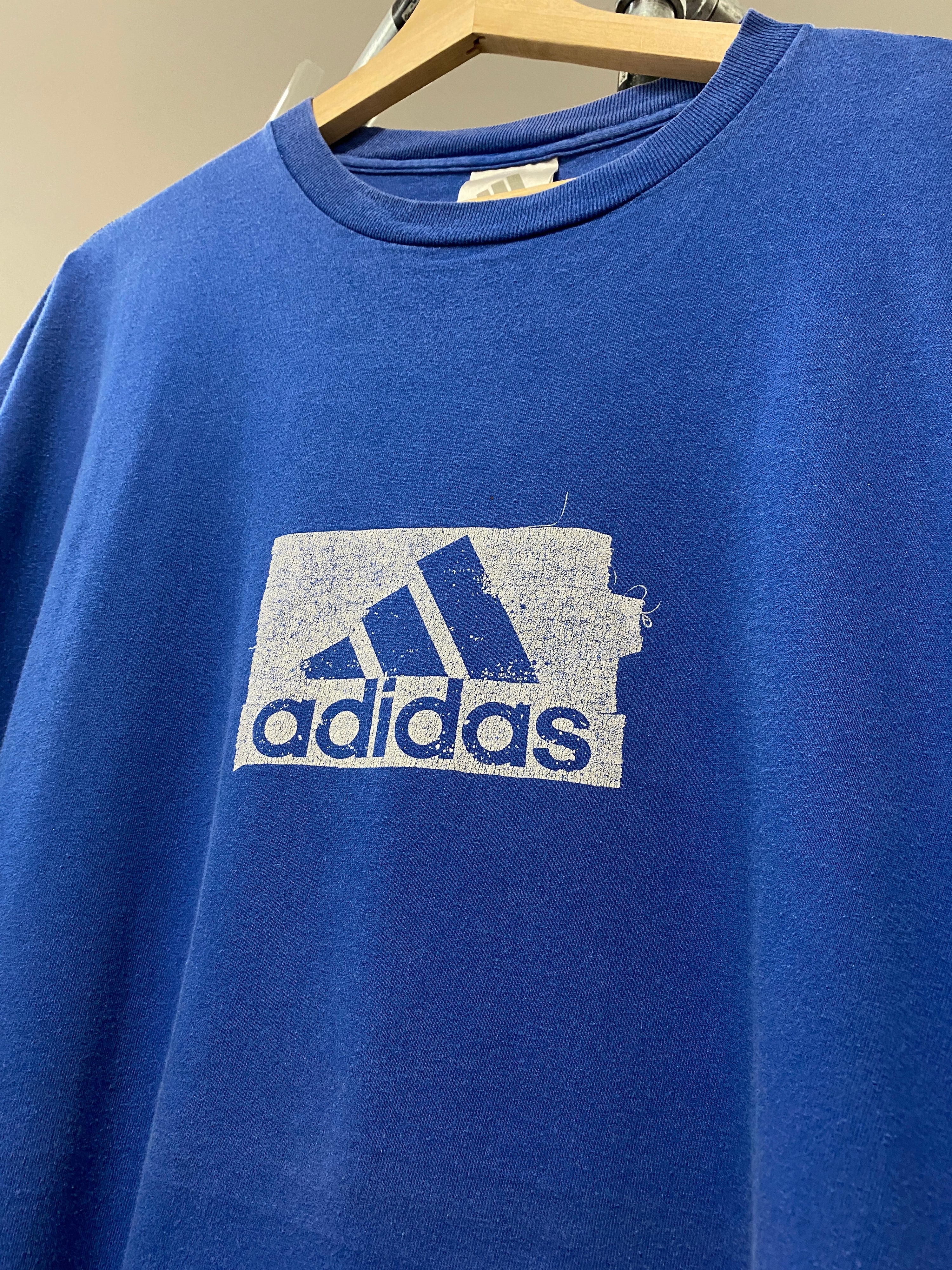 2XL - Adidas White Tape Logo Blue Tee