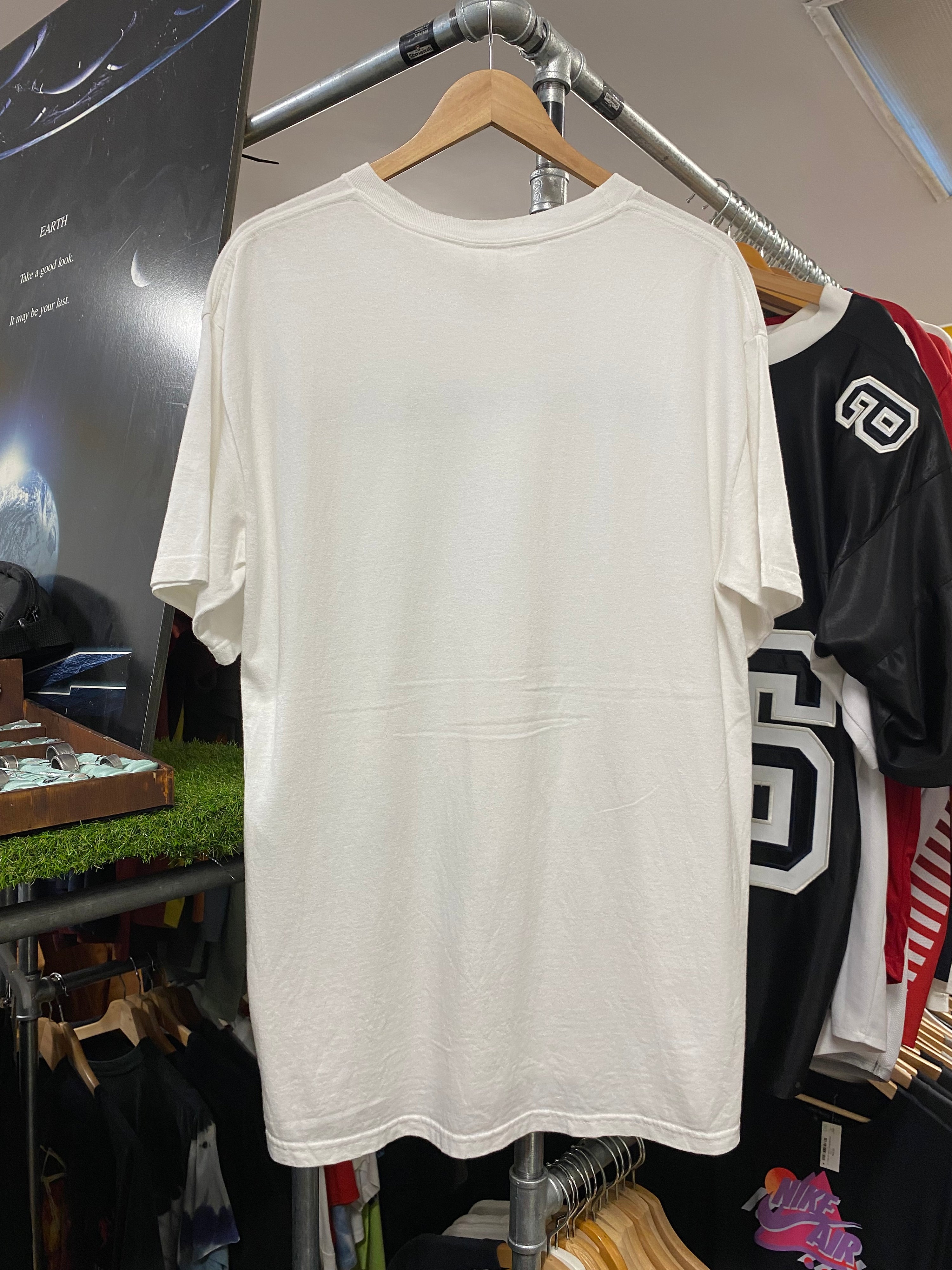M - Adidas Blue Stripes & Black Embroidered Logo White Tee