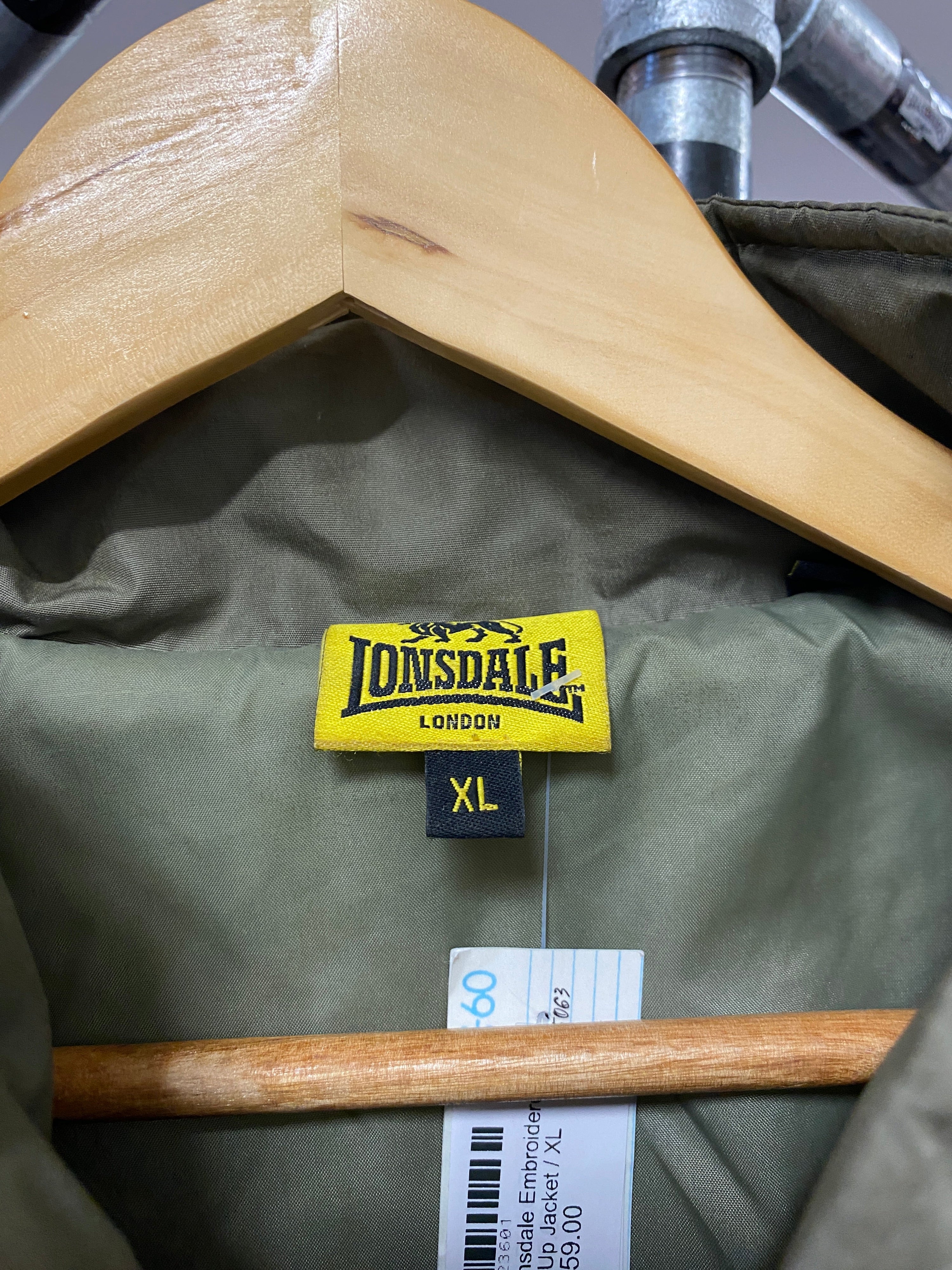 XL - 2000s Lonsdale Embroidered Olive Zip Up Jacket