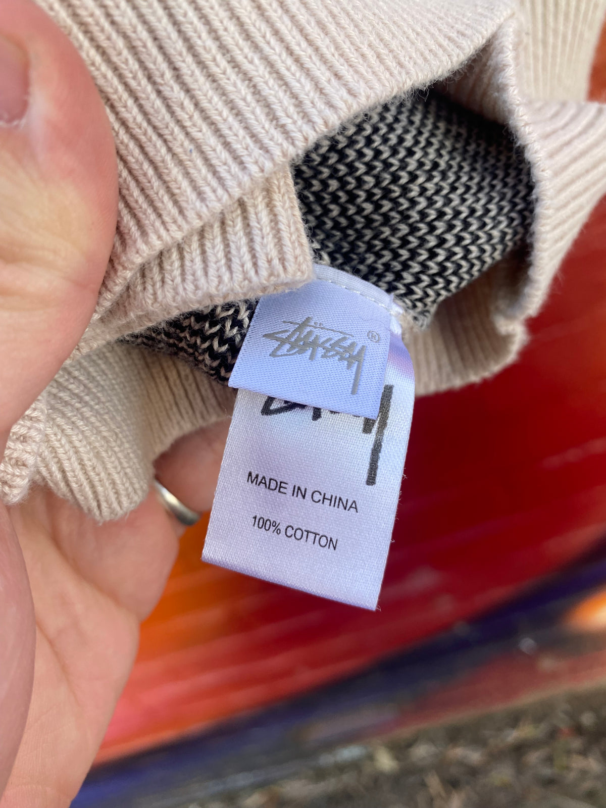 [L] Stussy Beige Big Logo Knit Vest