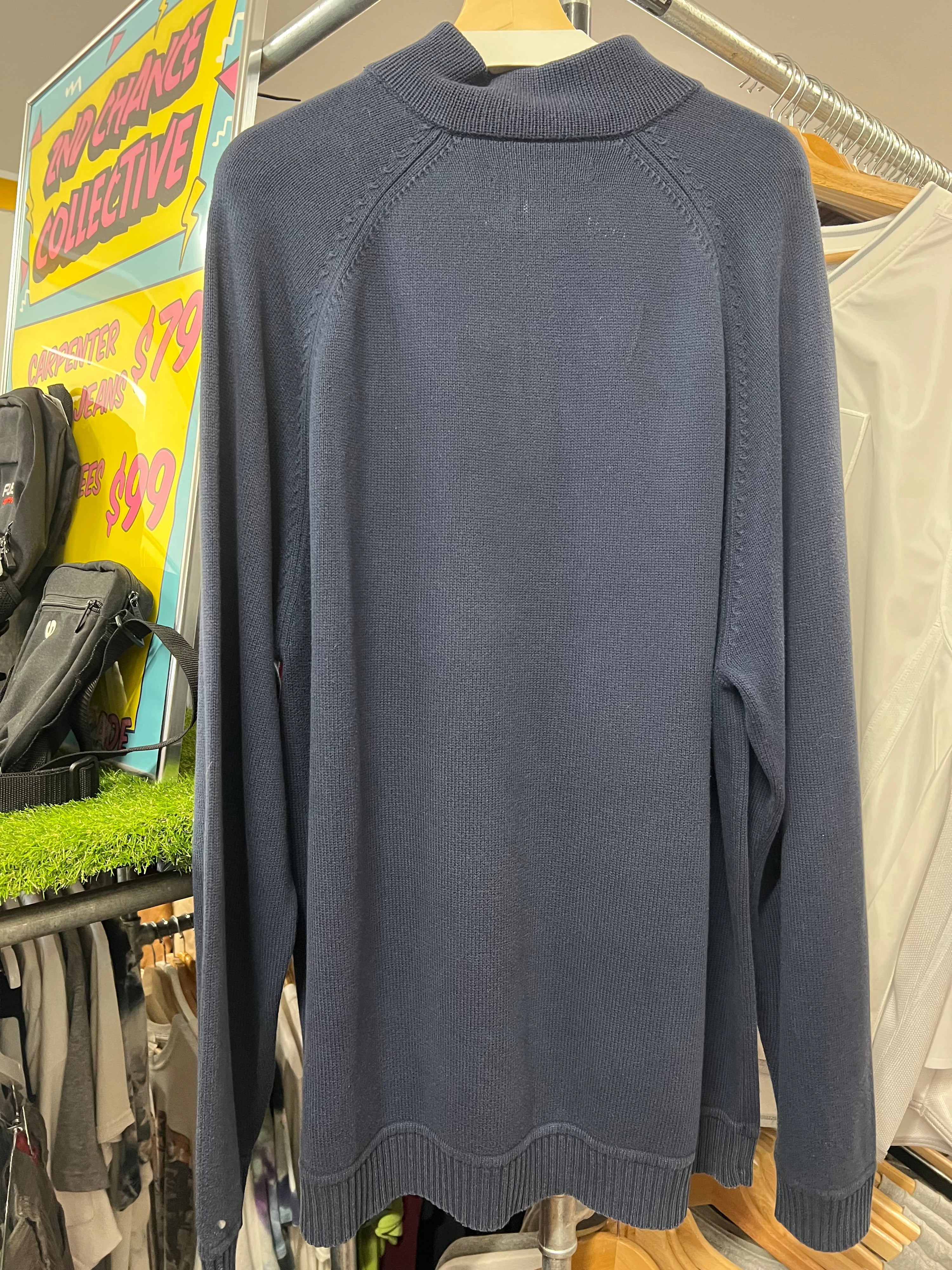 2XL - Tommy Hilfiger 1/4 Zip Blue Knitted Jumper