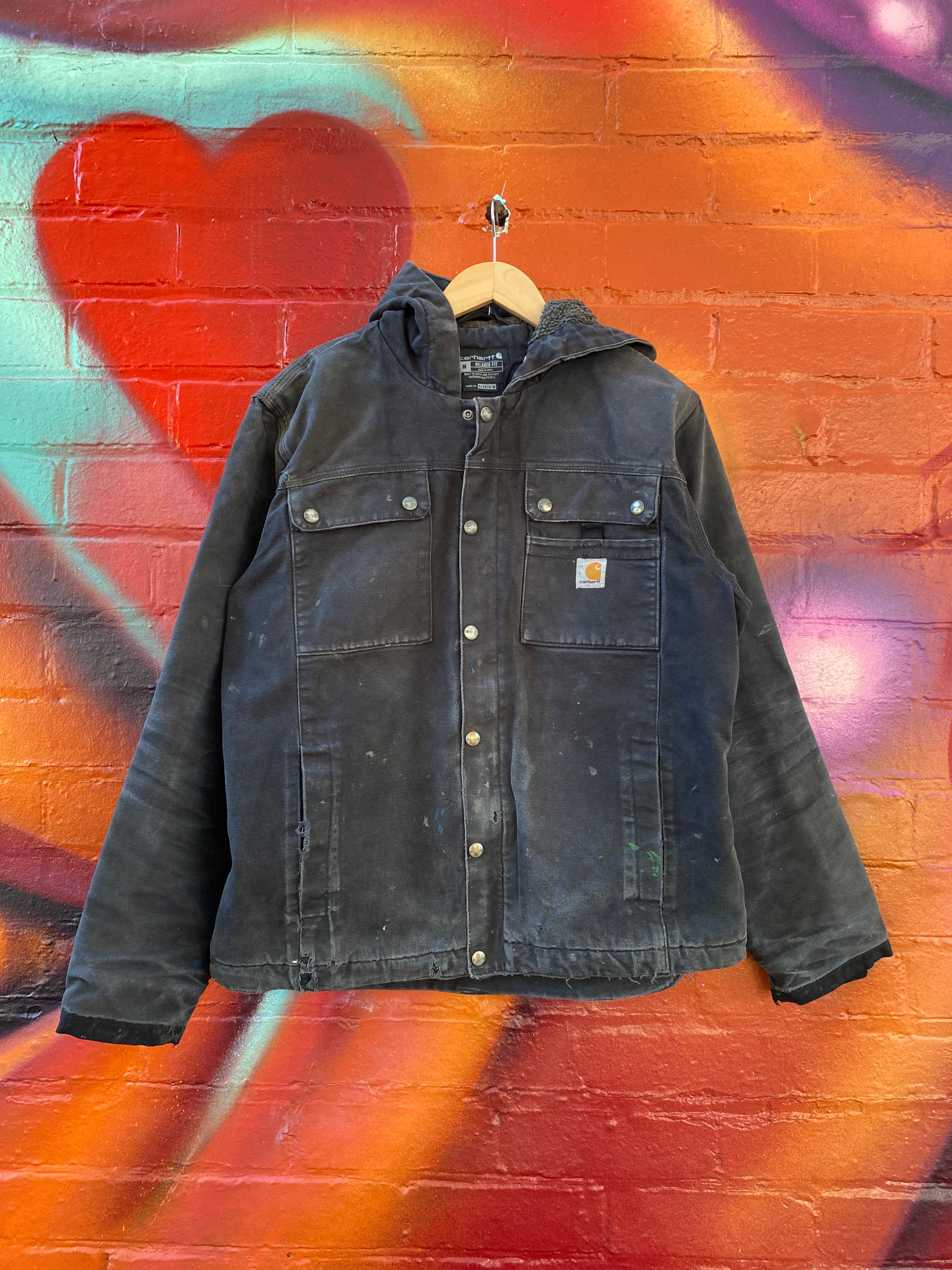[M] Carhartt 0J38 Black Hooded Chore Jacket