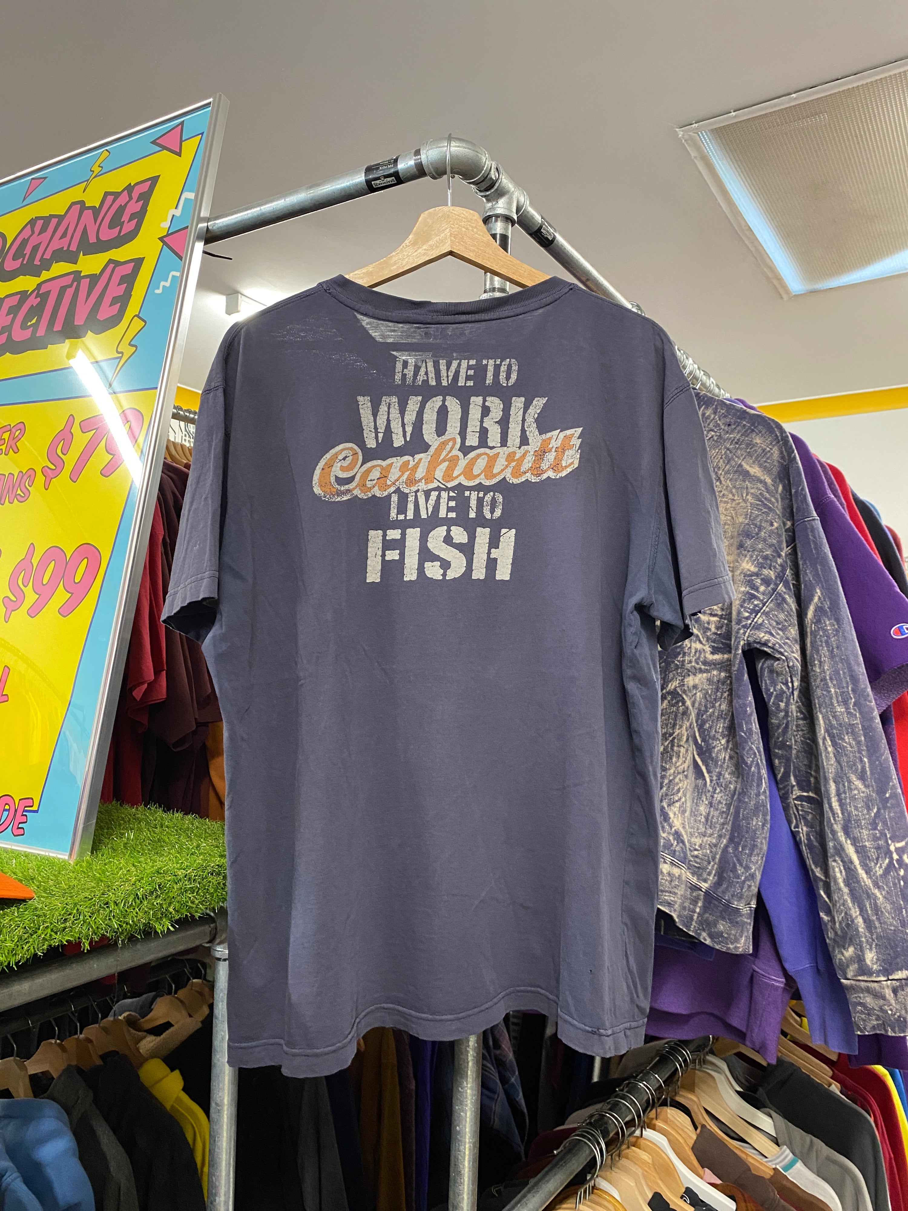 L - Carhartt Distressed Blue DS: Have To Work, Live To Fish