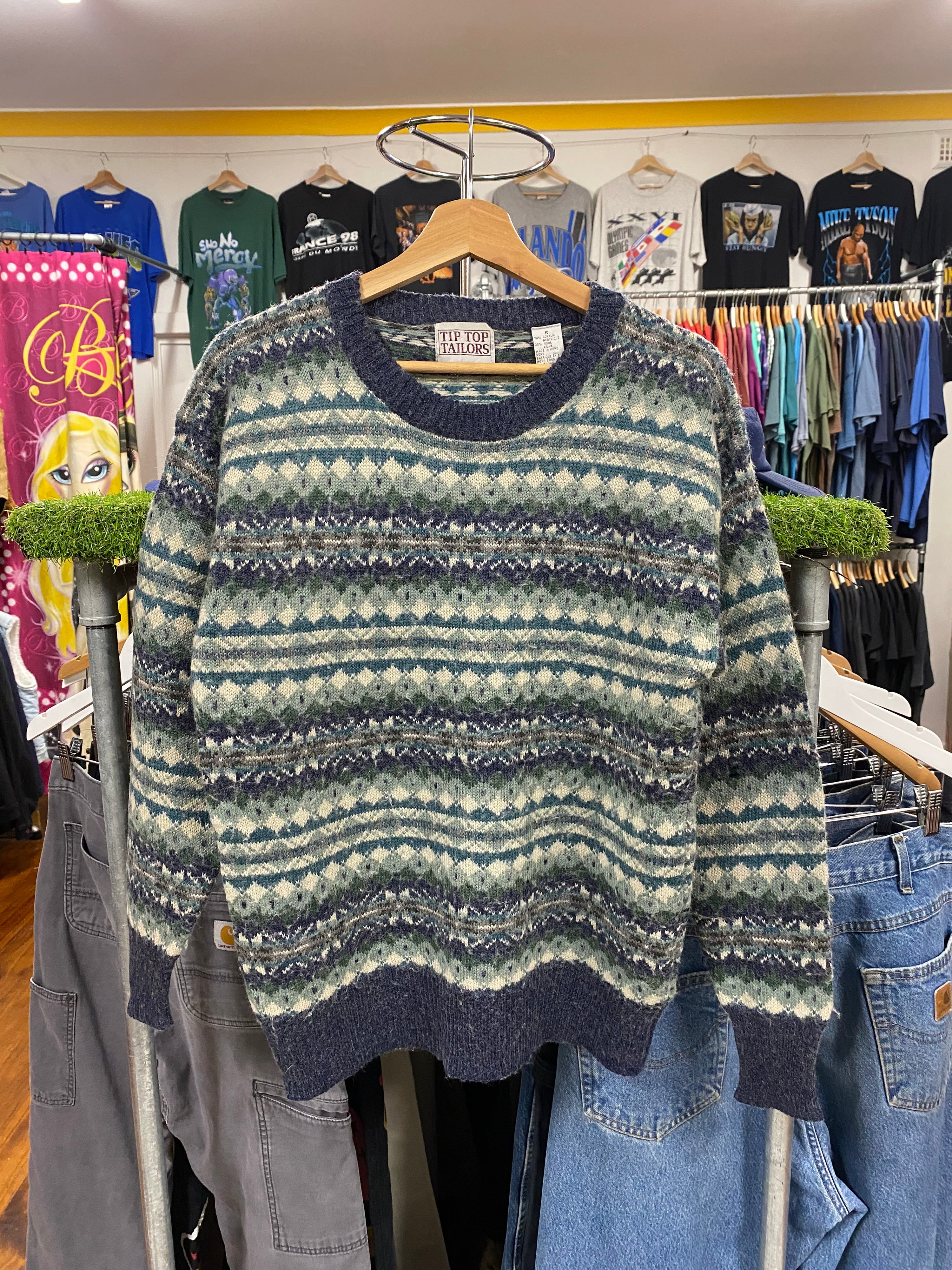 [S] Tip Top Tailors Blue/Green Knit Jumper