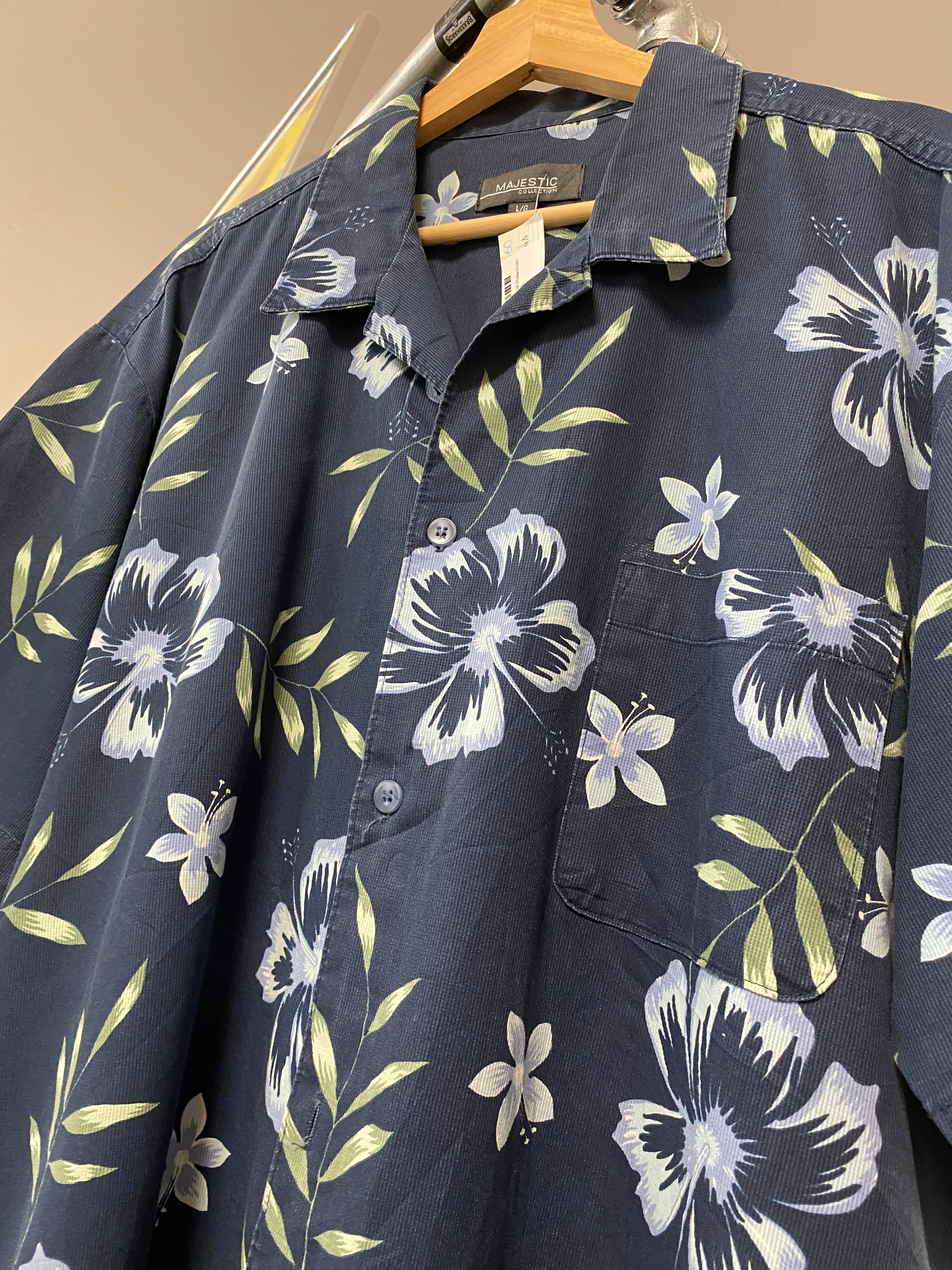 L - Majestic Navy Floral Hawaiian Button-up