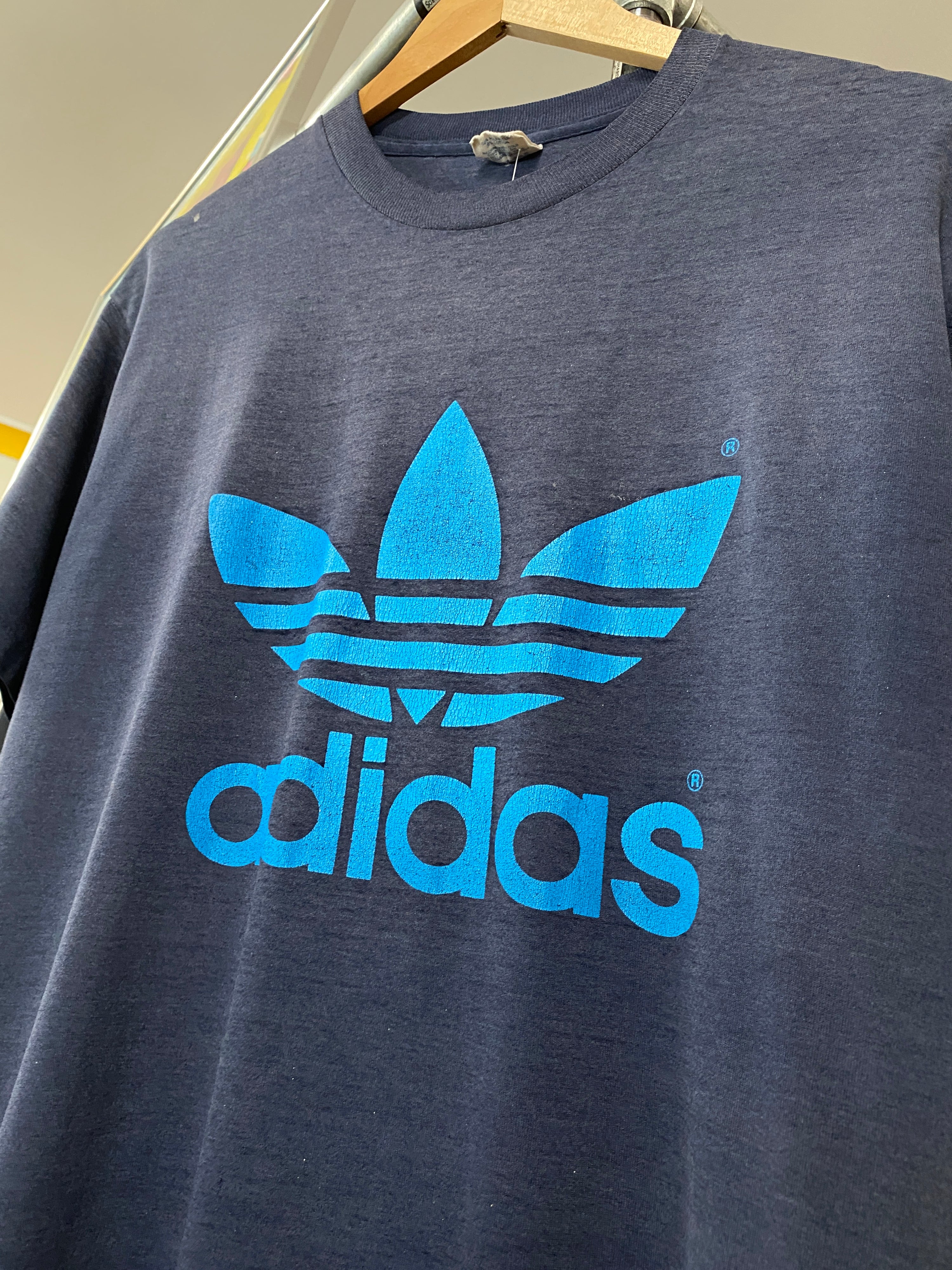 XL - 1980s Adidas Faded Blue DS Blue Logo Tee