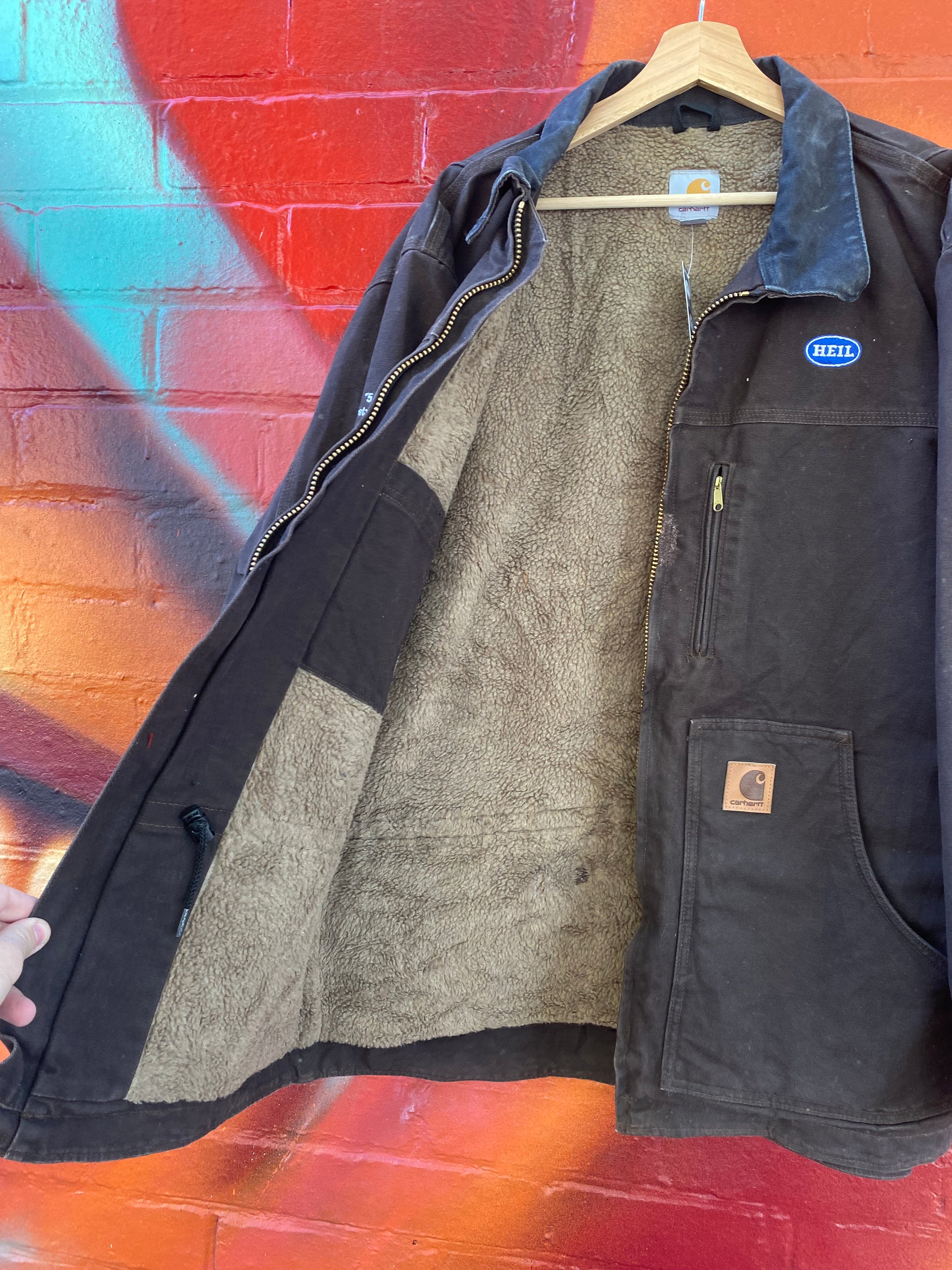 [L] Carhartt C61 Dark Brown Coat 'HEIL 5 Year Safety Record'