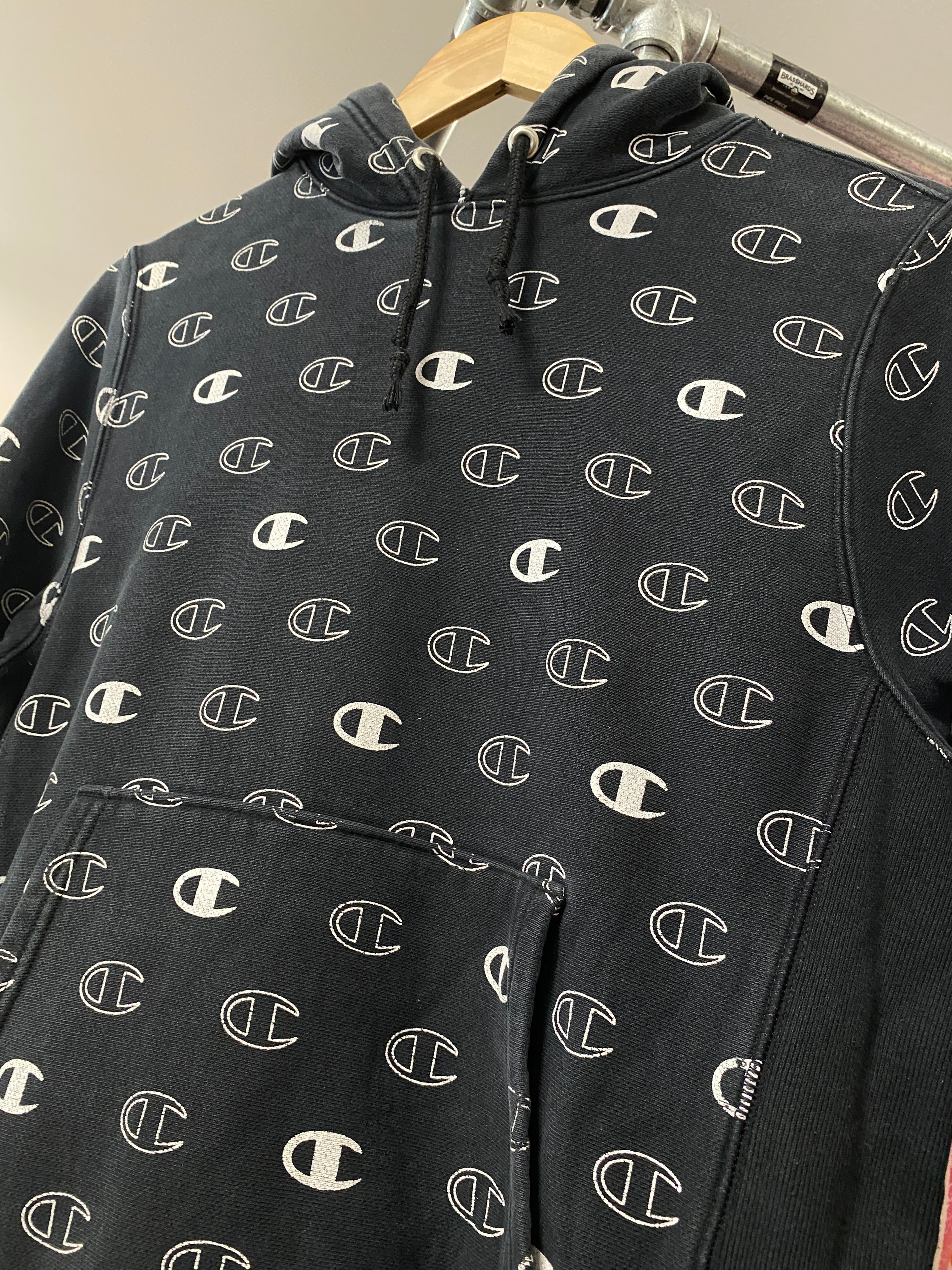 S - Champion RW Black Small Logo AOP Hoodie