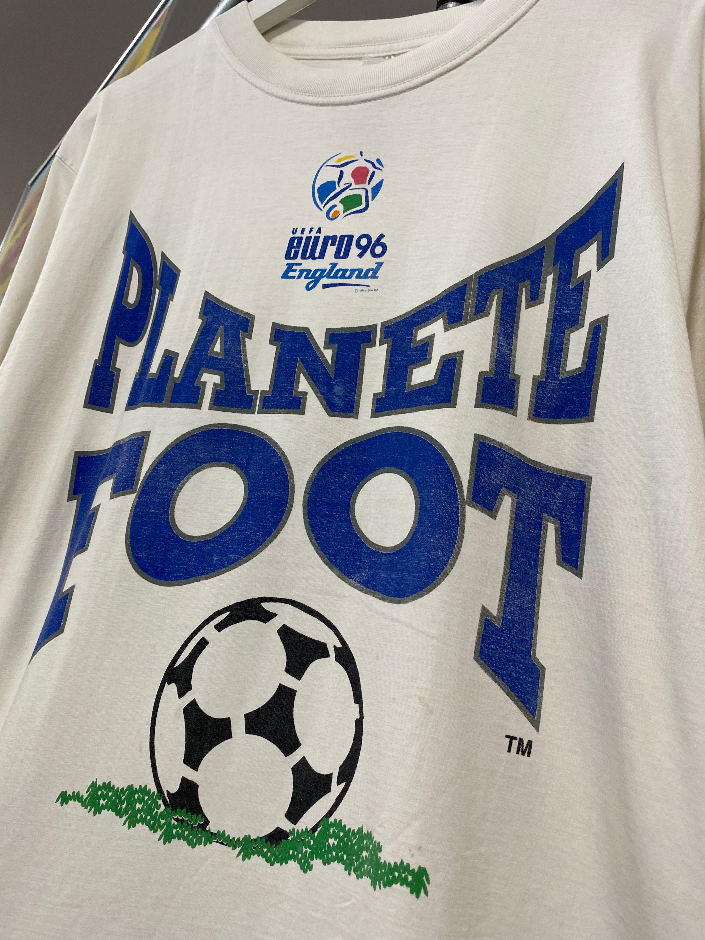 L - Vintage England UEFA 1996 Planet Foot White Tee