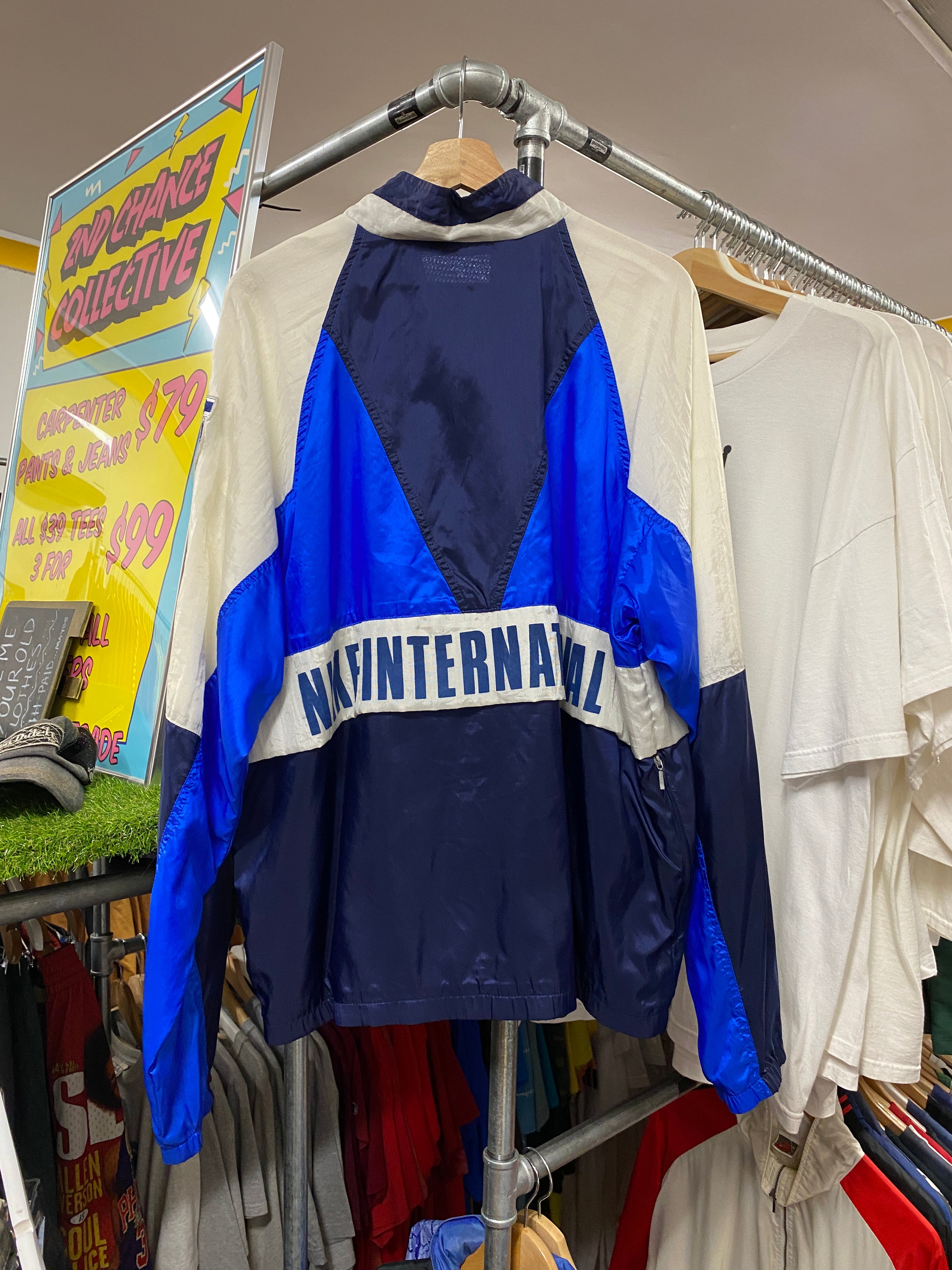 XL - Vintage Nike International Jacket: Blue/White Big Rear Print