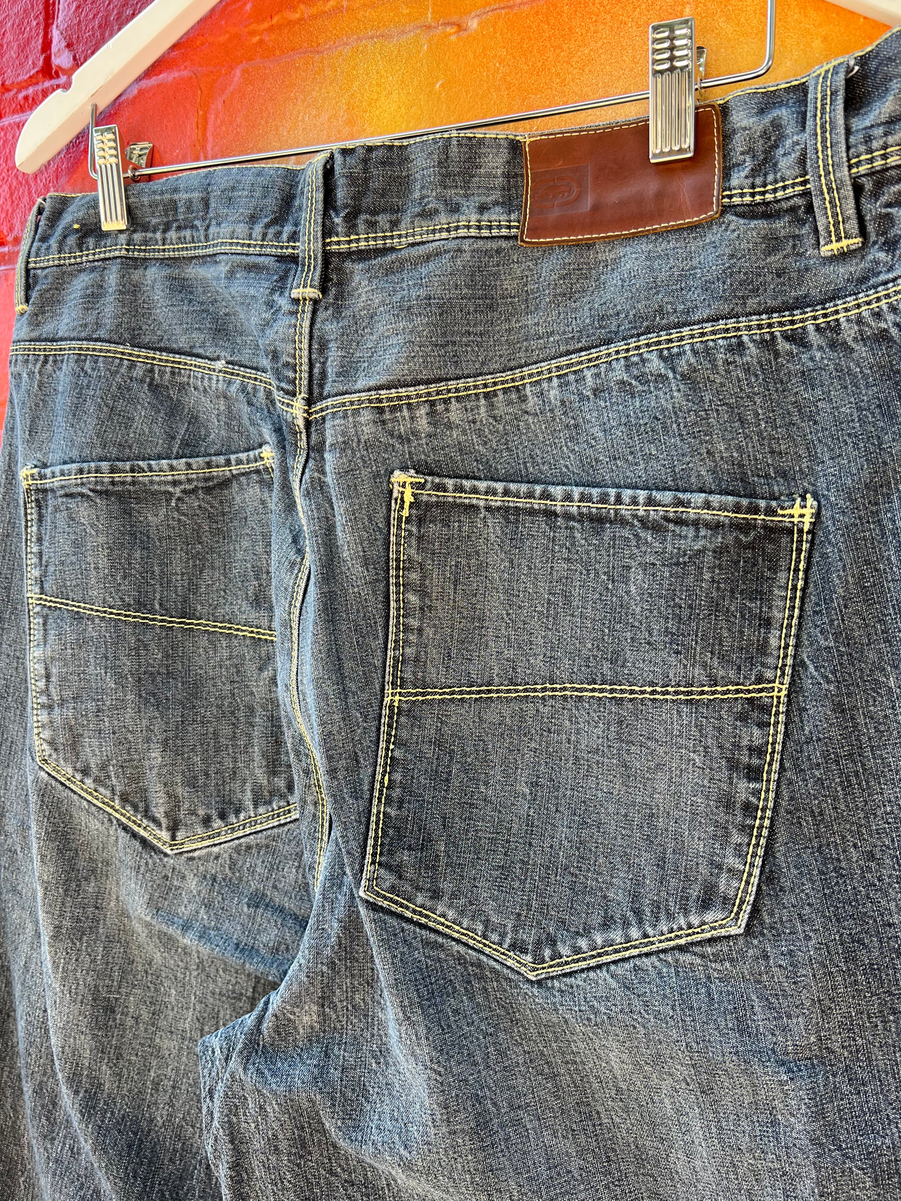 36 - Ecko Unltd Denim Shorts Grey with Cream Stitching