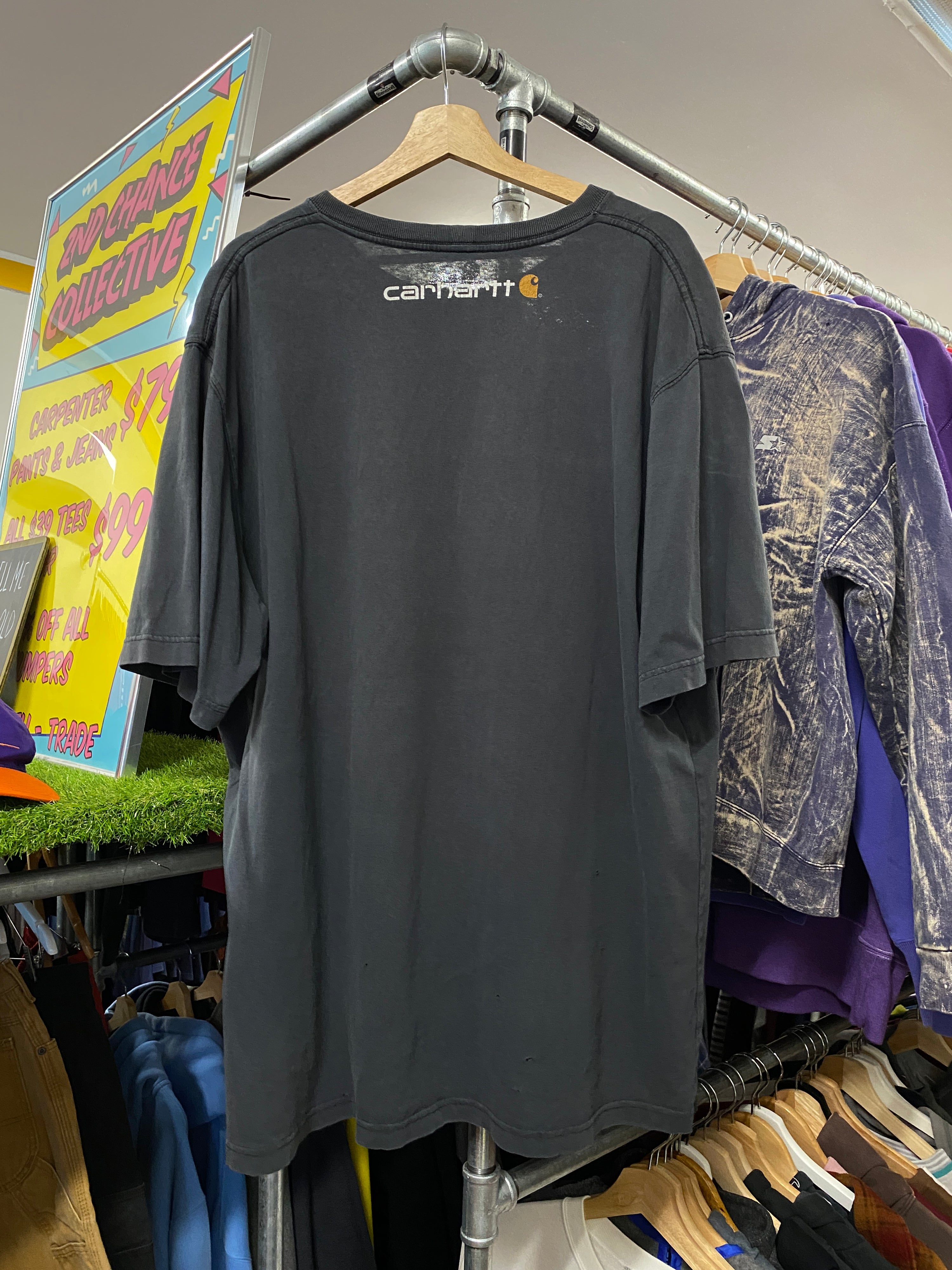 XL - Carhartt Faded Black Distressed Spellout DS