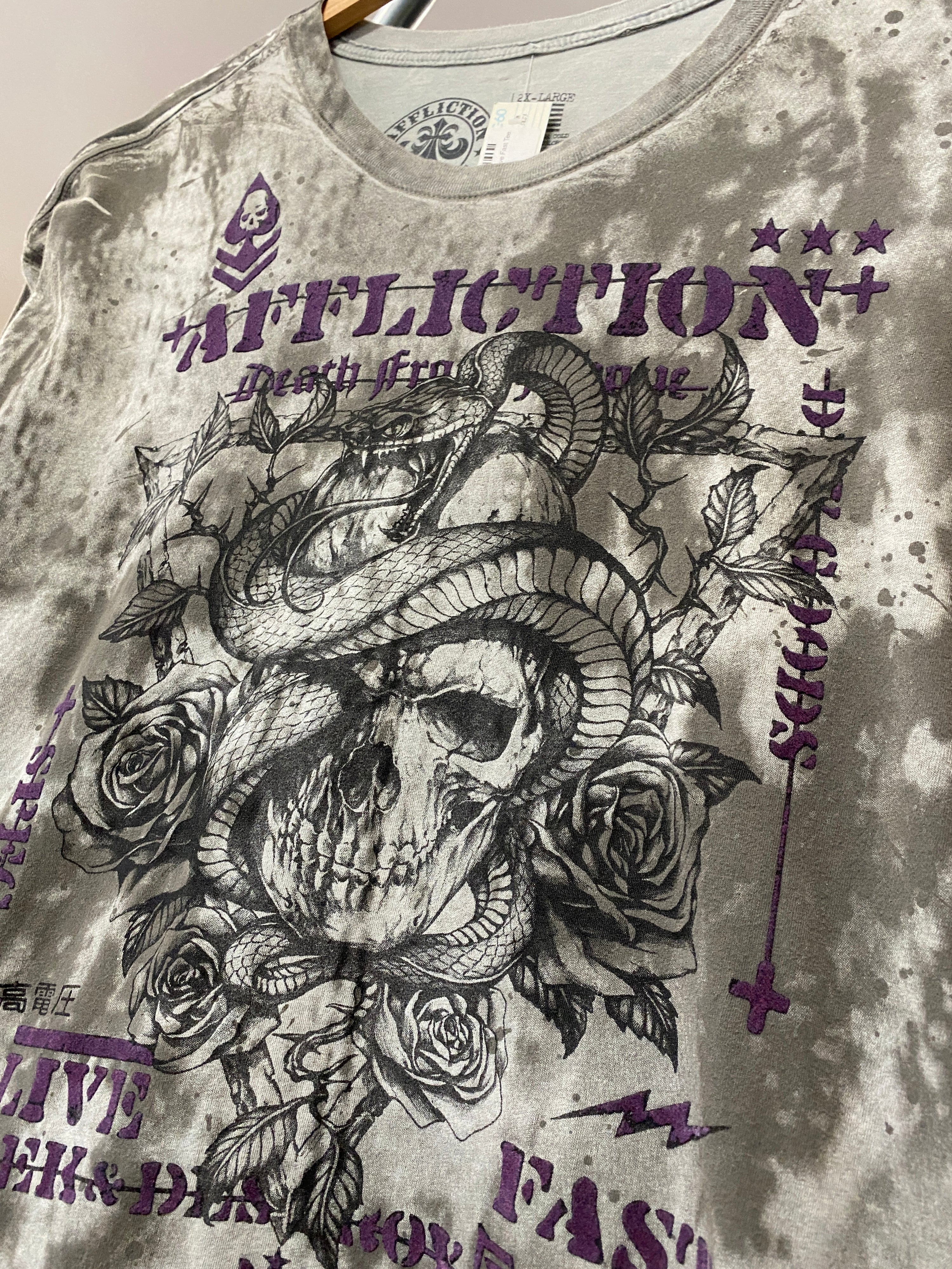 2XL - Affliction Grey Live Fast Tee