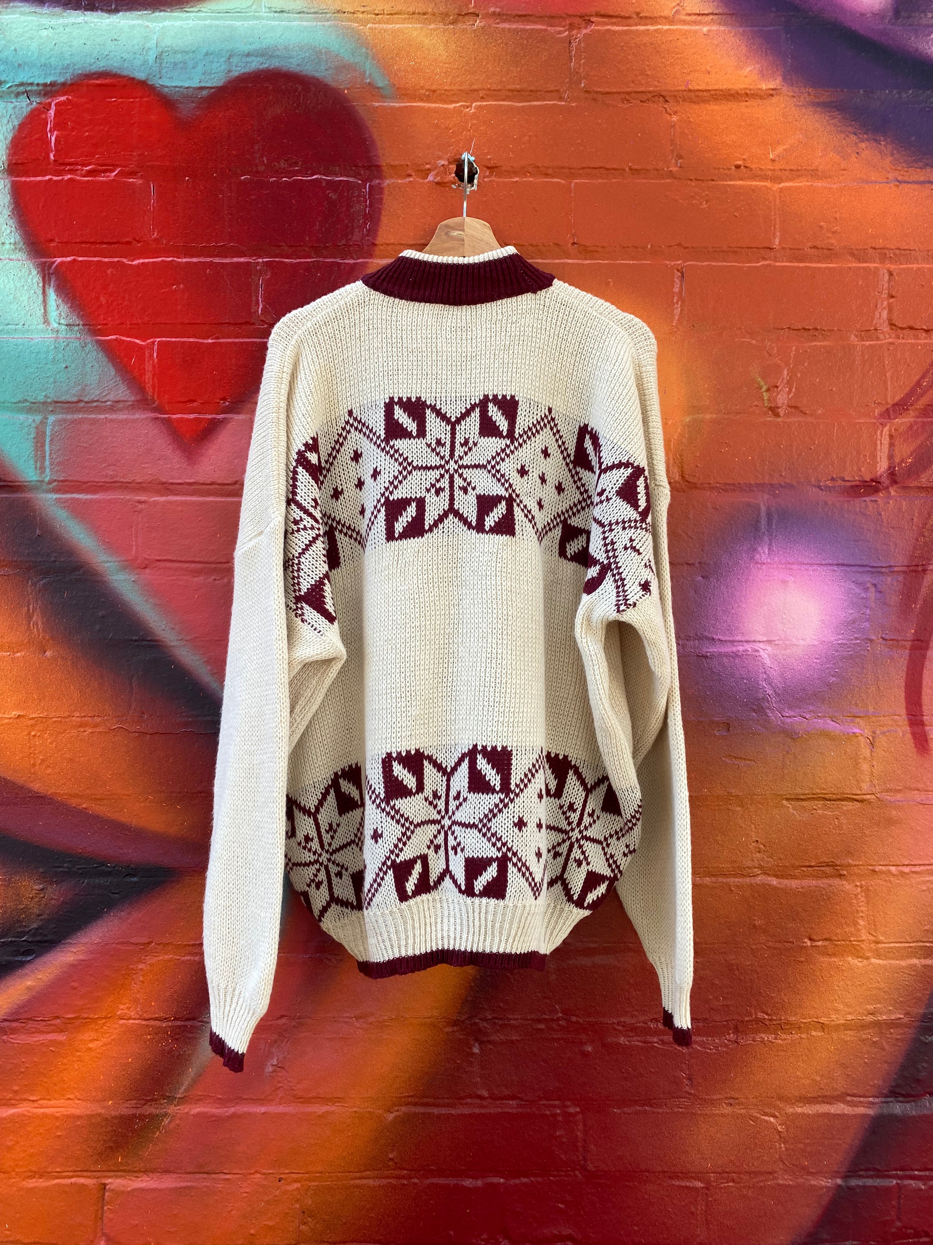 [XL] Funny Dog Cream/Red Knit Sweater