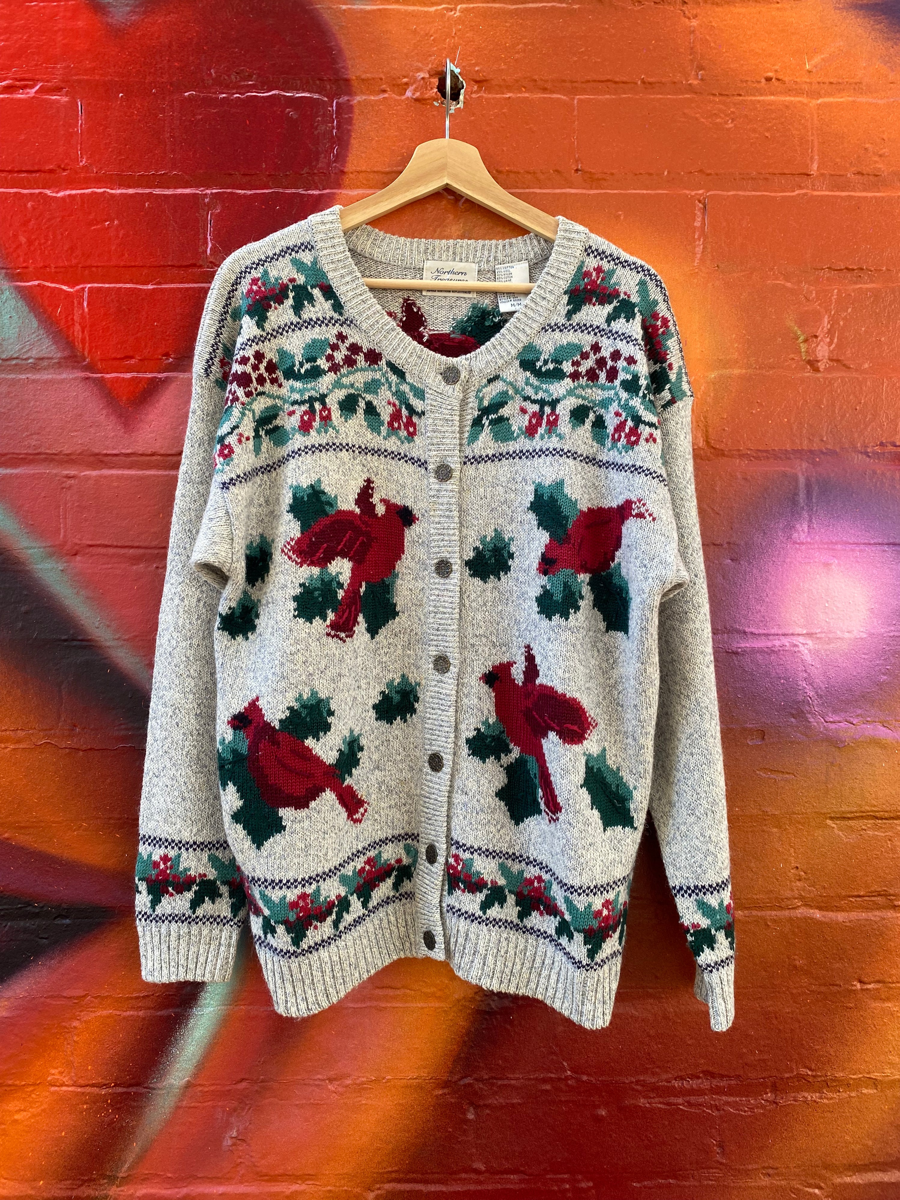 [M] Northern Treasures Red Cardinal Birds Cardigan