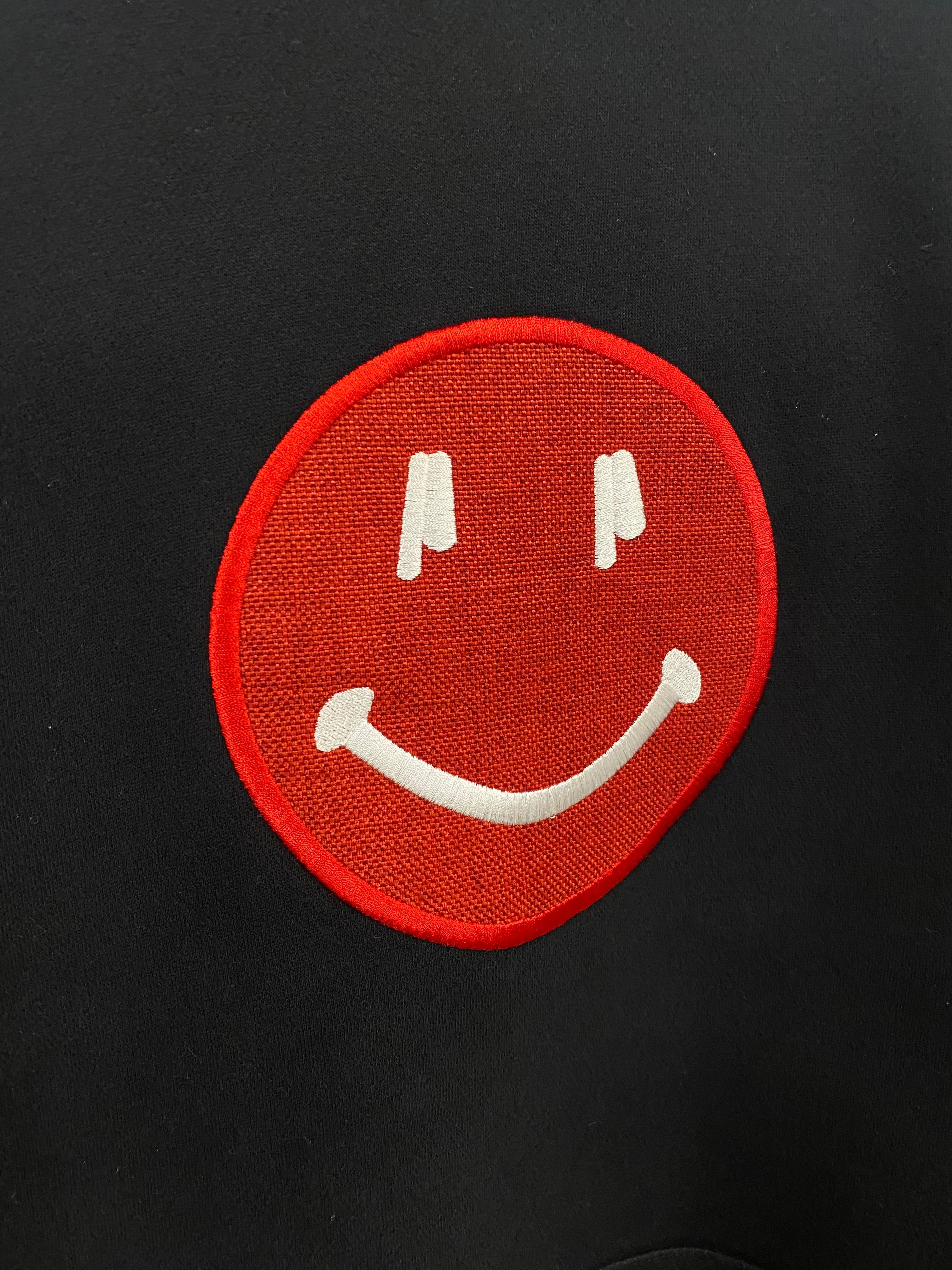 [L/XL] PUSH PULL Red Smiley Face Black Double Sided Hoodie