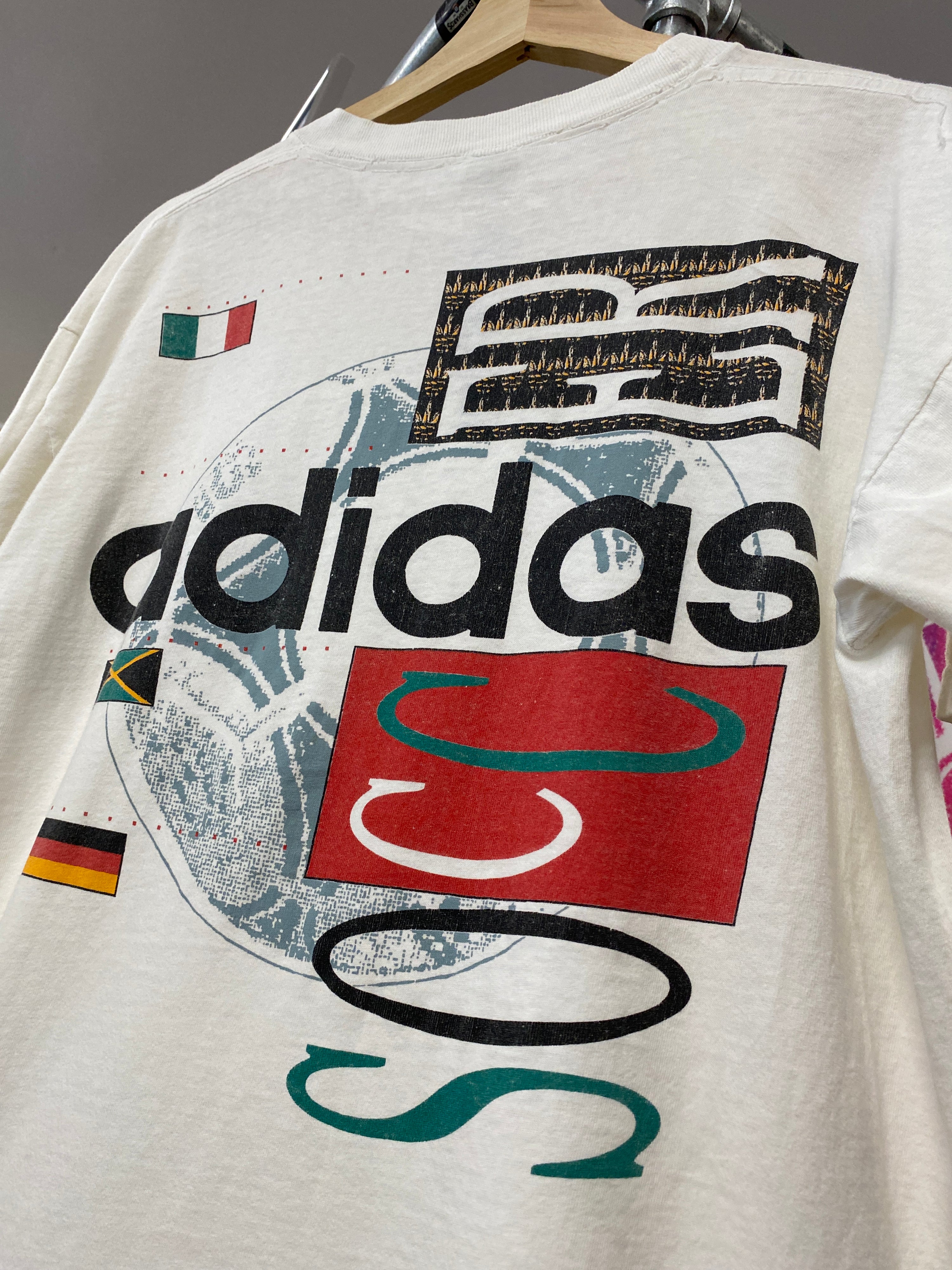 M - Vintage Adidas Soccer Big Print Flags Rear DS