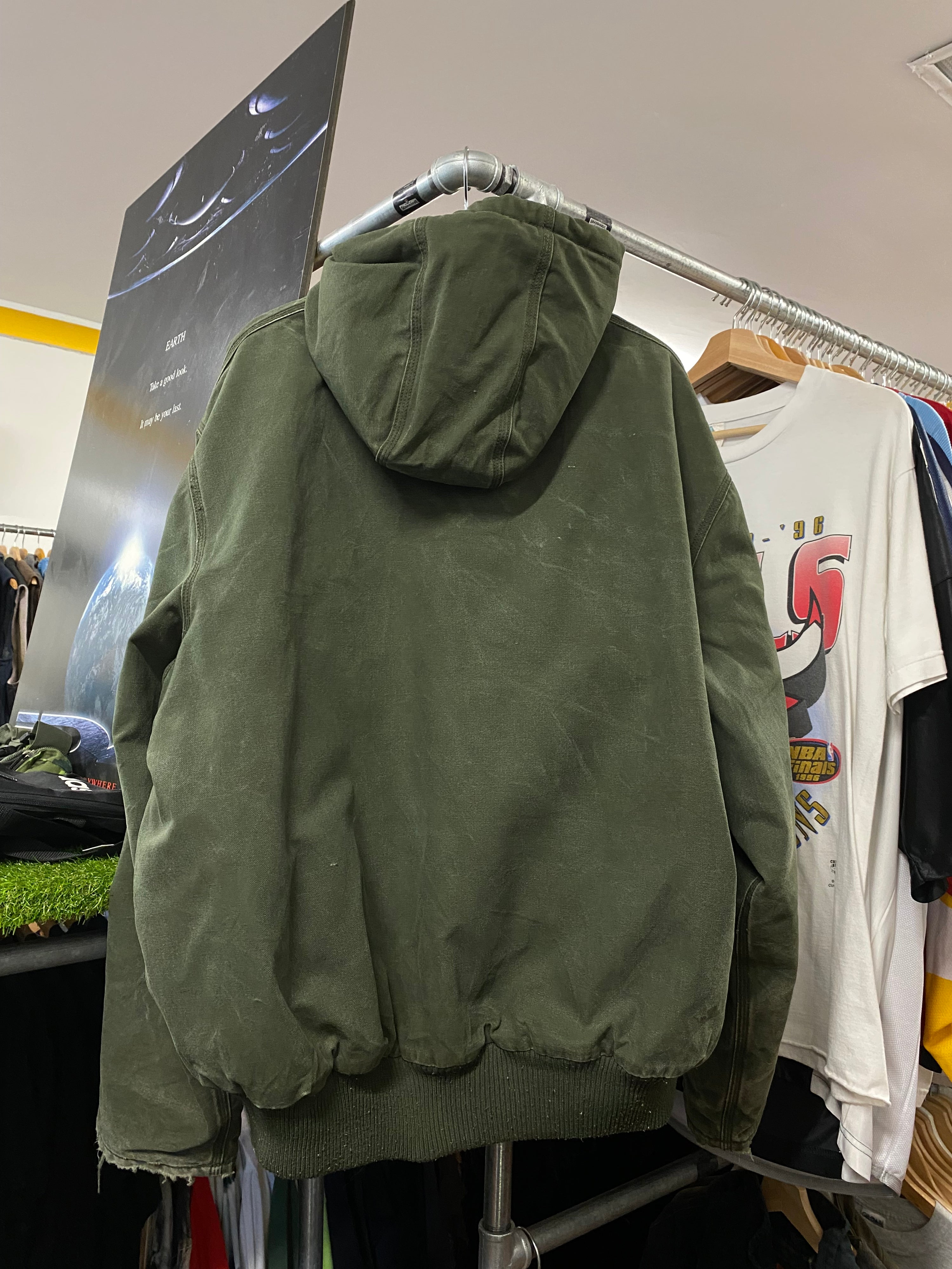 [2XL] Vintage Canvas Hooded Green Work Jacket