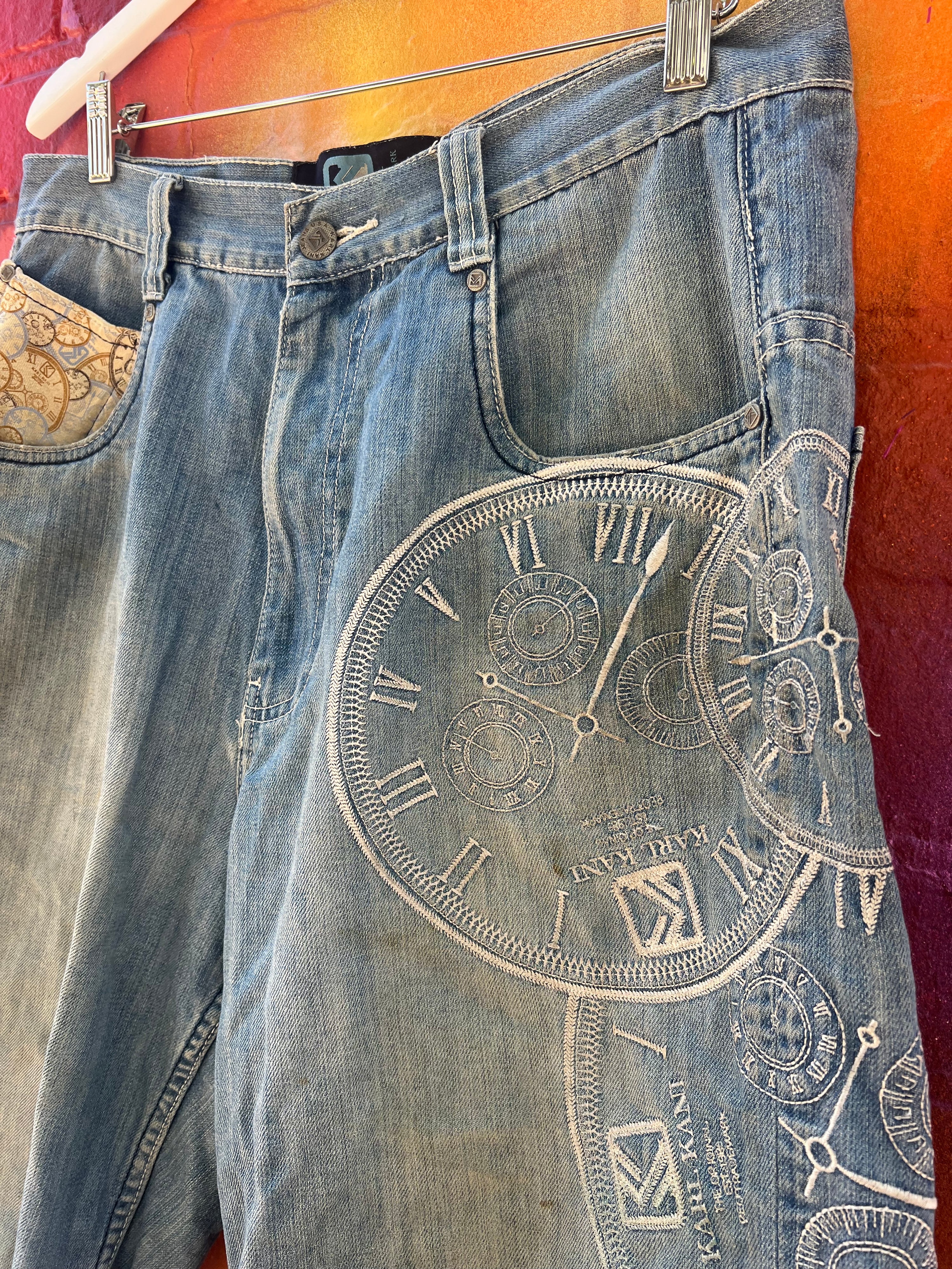 34 - Karl Kani Big Clock Embroidery Denim Shorts