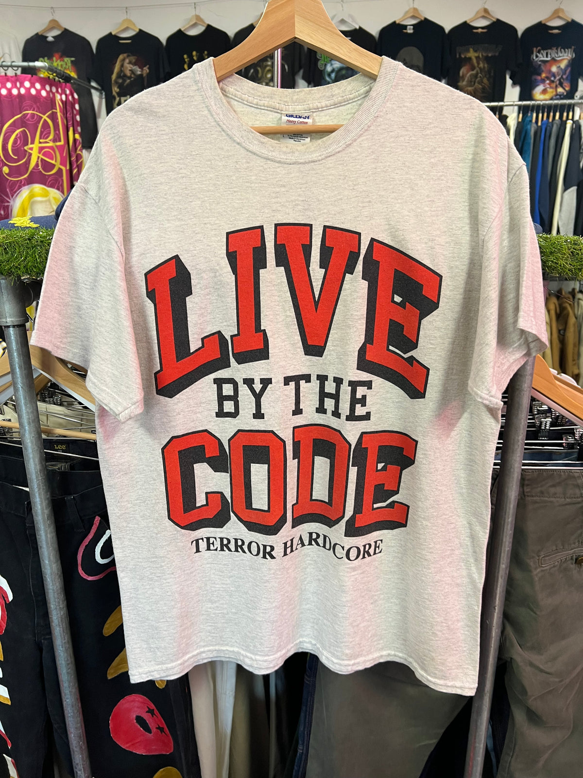 [L] Terror Live By The Code Grey Tshirt