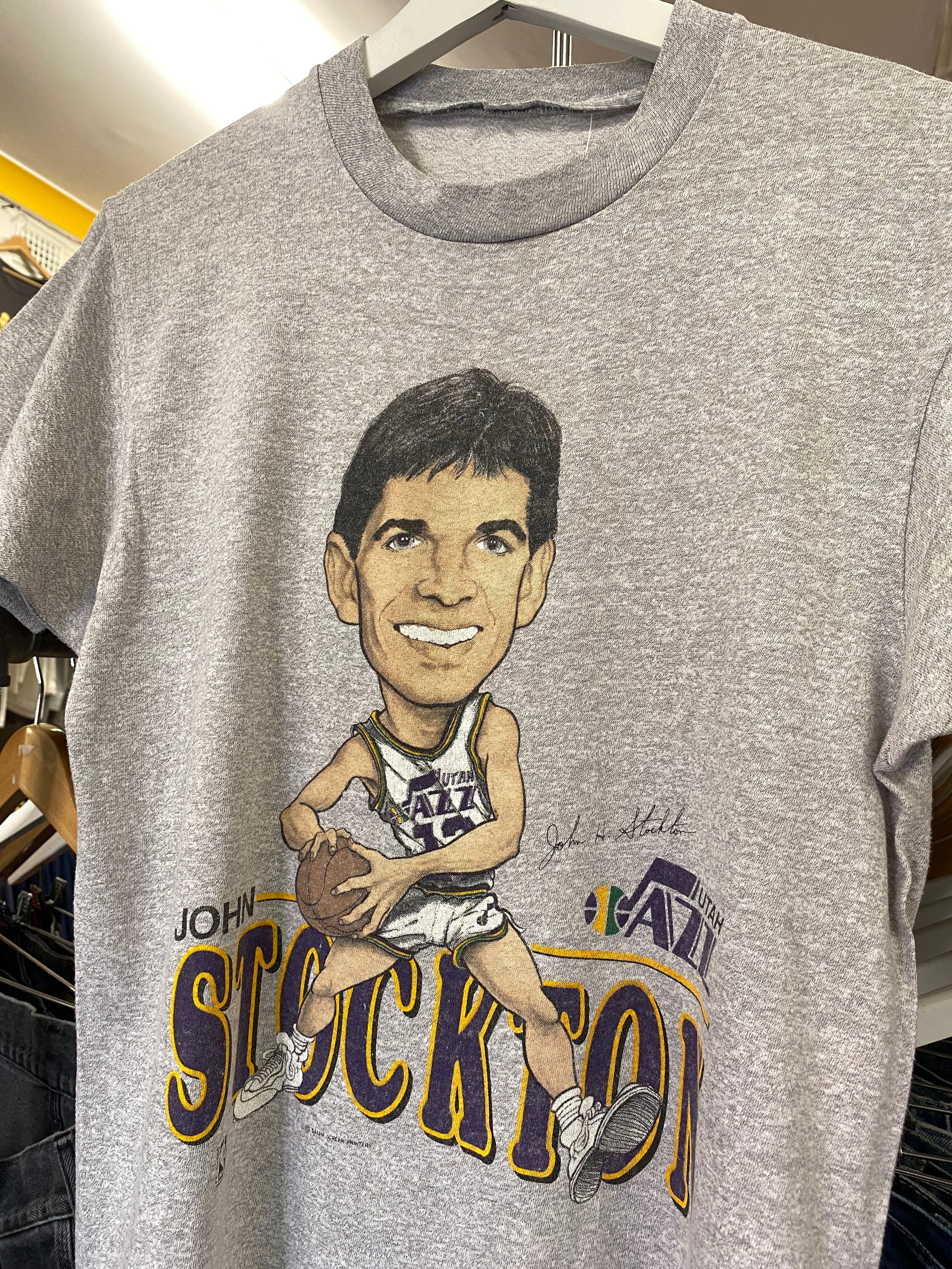 [M] 1980s John Stockton Utah Jazz Caricature Tshirt
