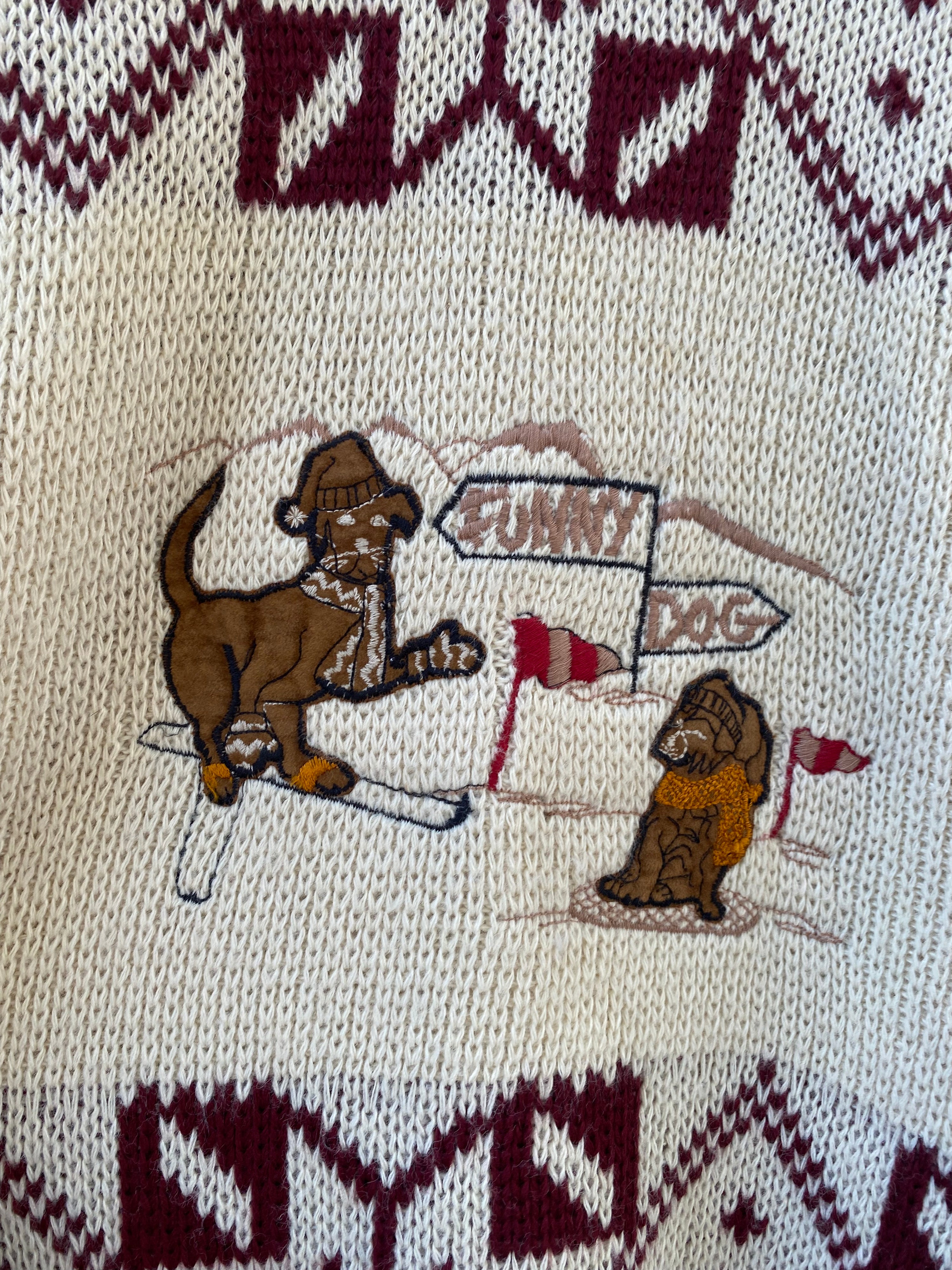 [XL] Funny Dog Cream/Red Knit Sweater