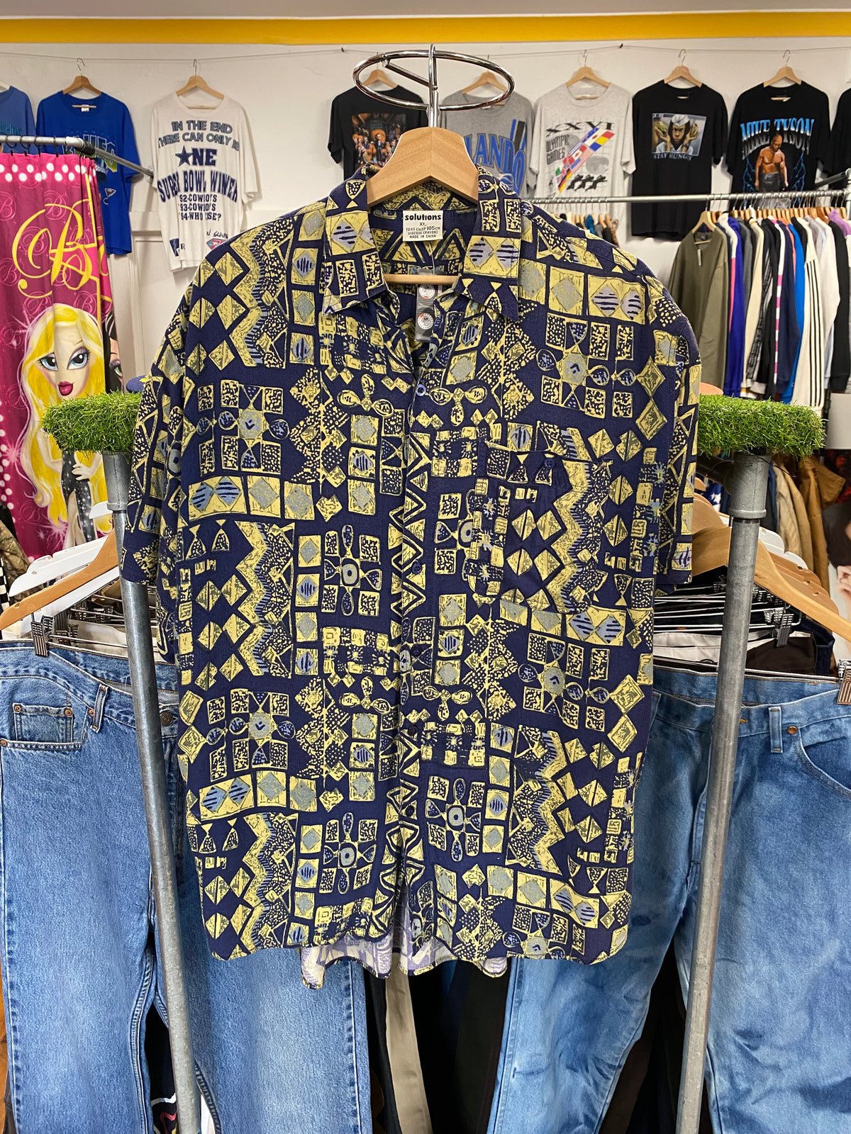 [XL] Vintage Solutions Blue/Yellow Short Sleeve Button Up