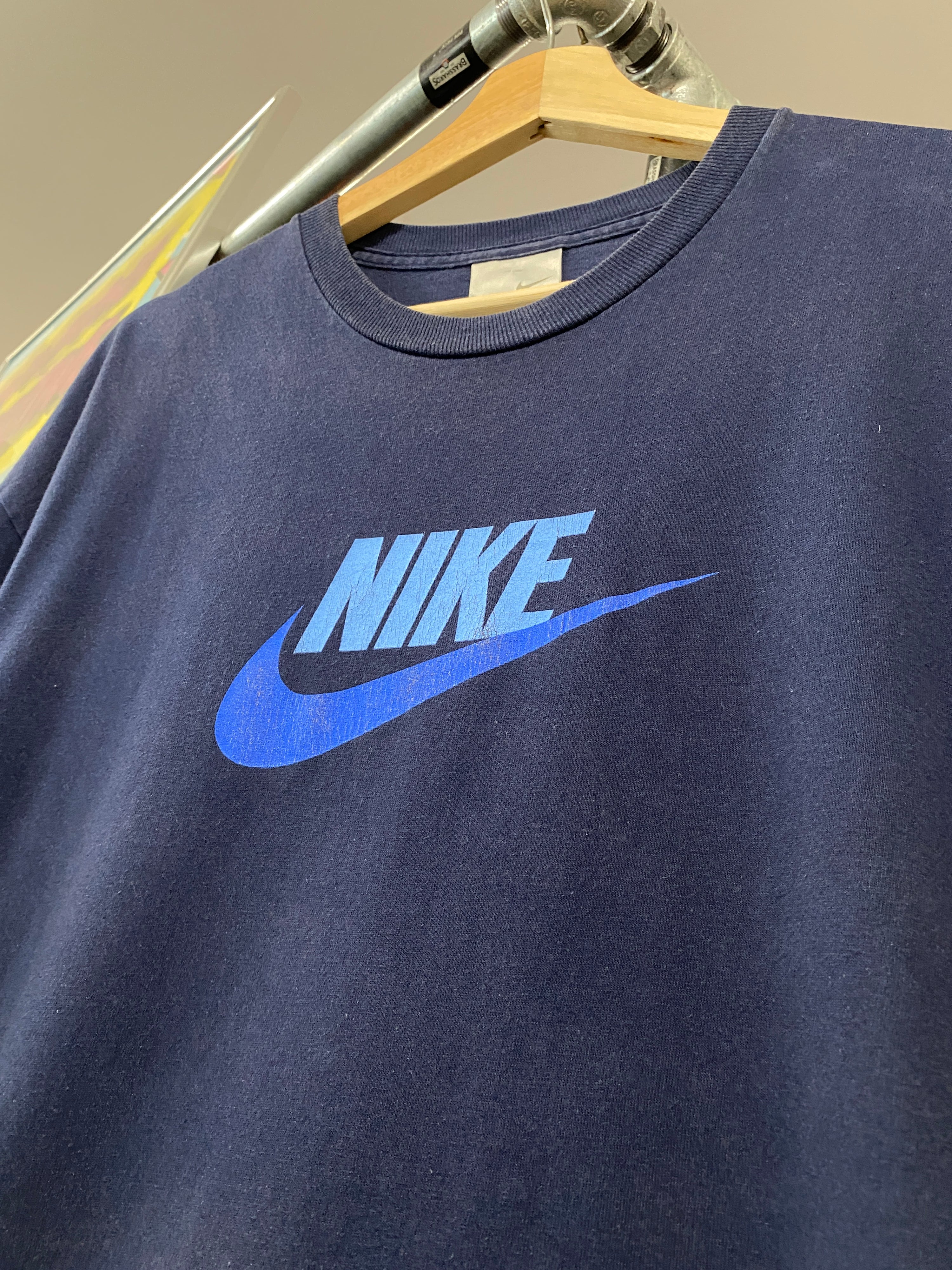 XL - 2000s Nike Swoosh Logo Blue On Blue Tee