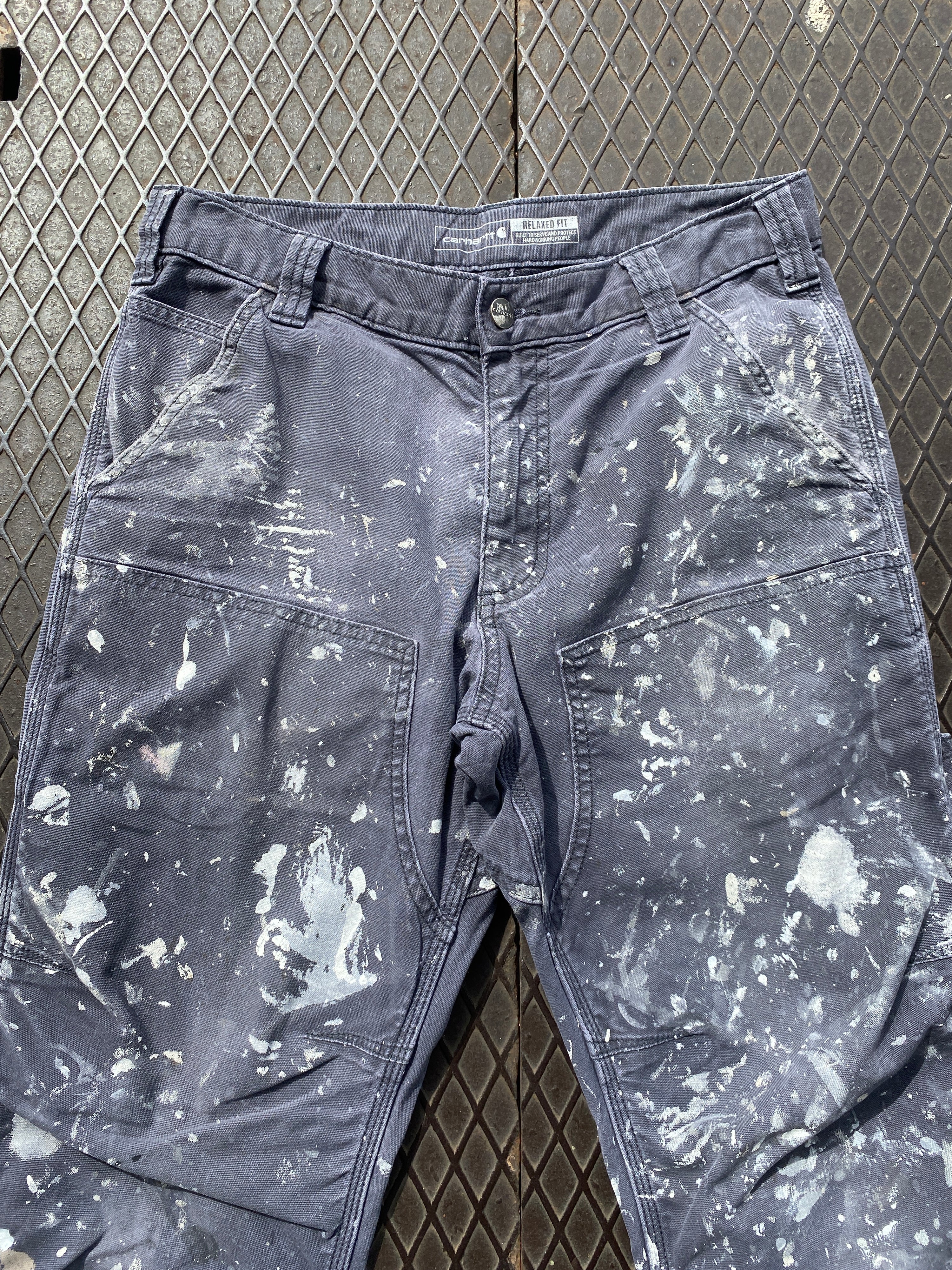 31 - Carhartt Double Knees Grey Heavy Paint Marks