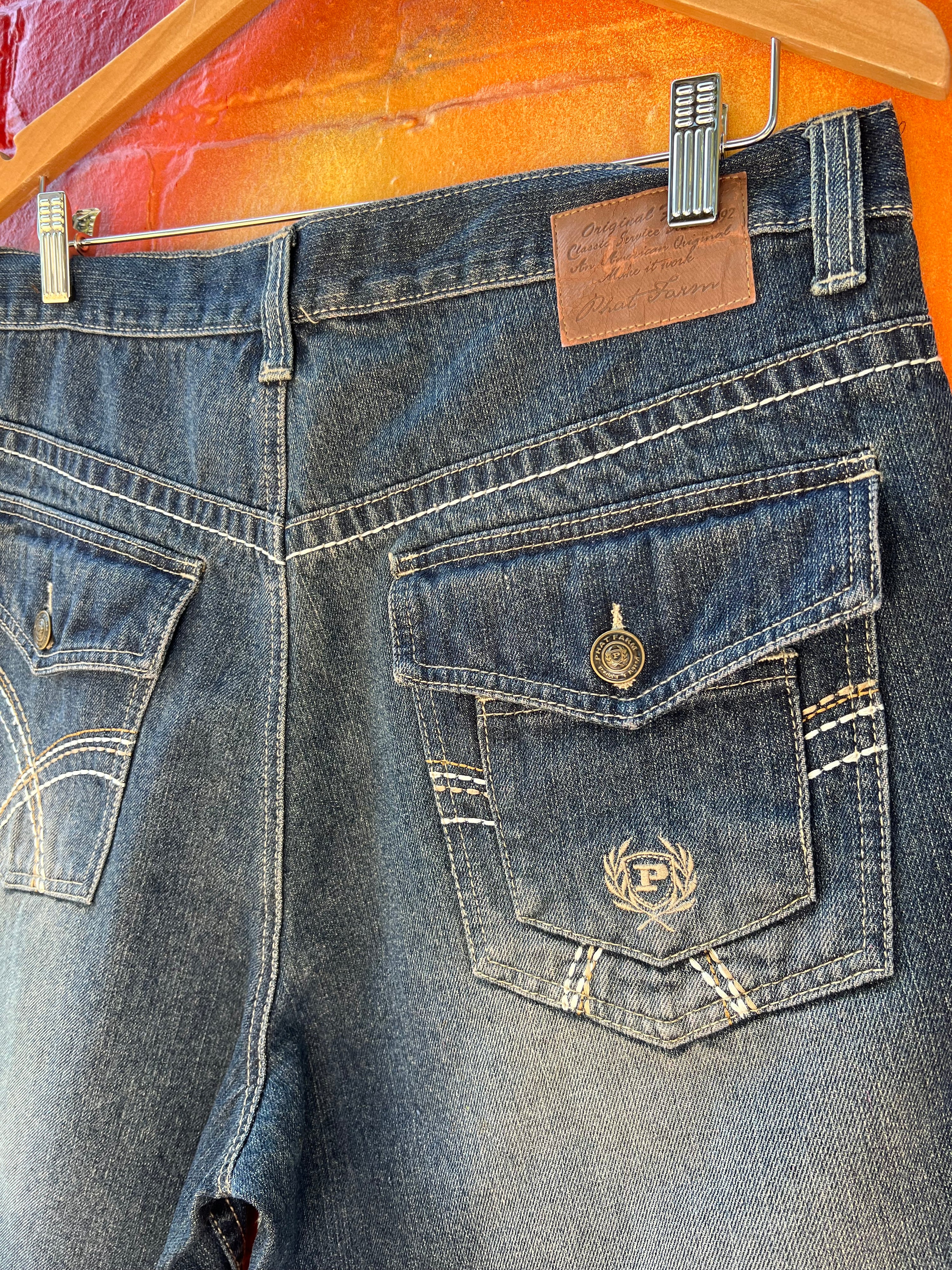 34 - Phat Farm Dark Denim Shorts Double Back Pocket