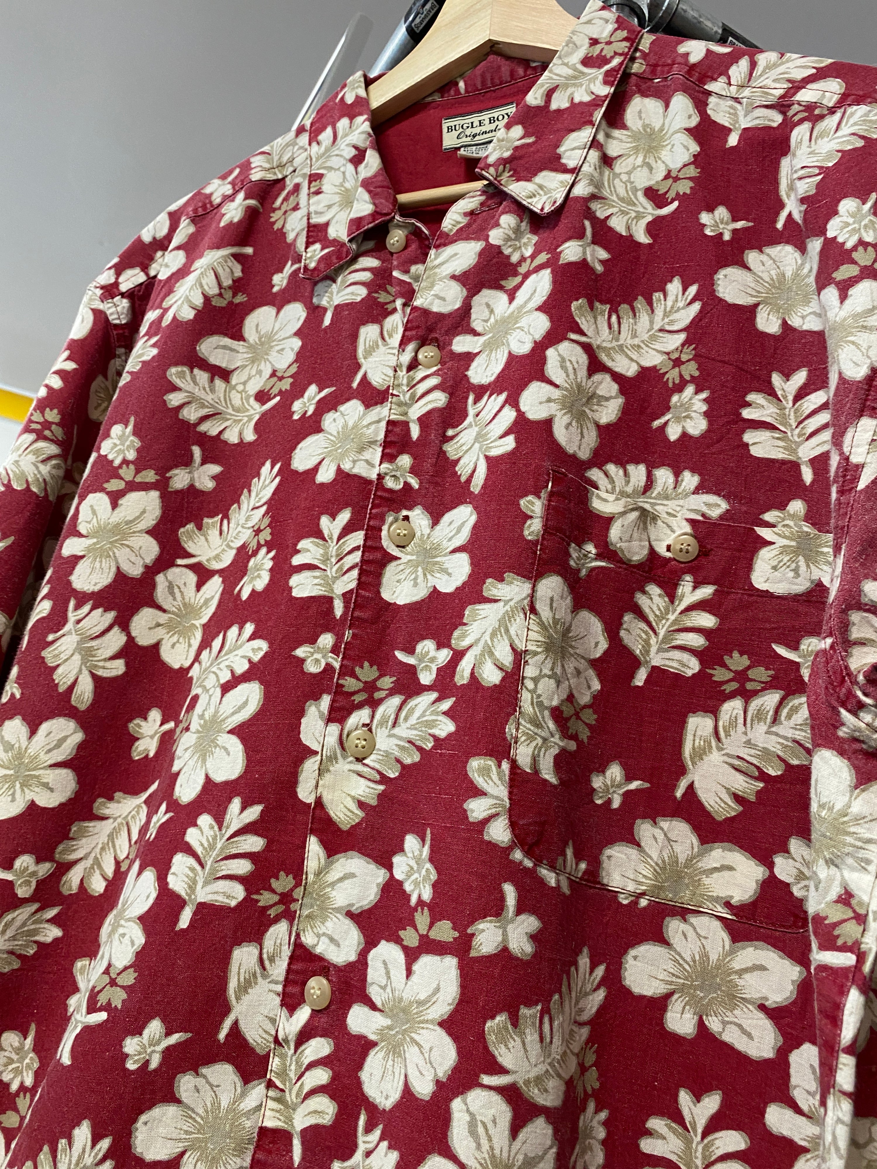 L - Bugle Boy Red Hawaiian Button-up