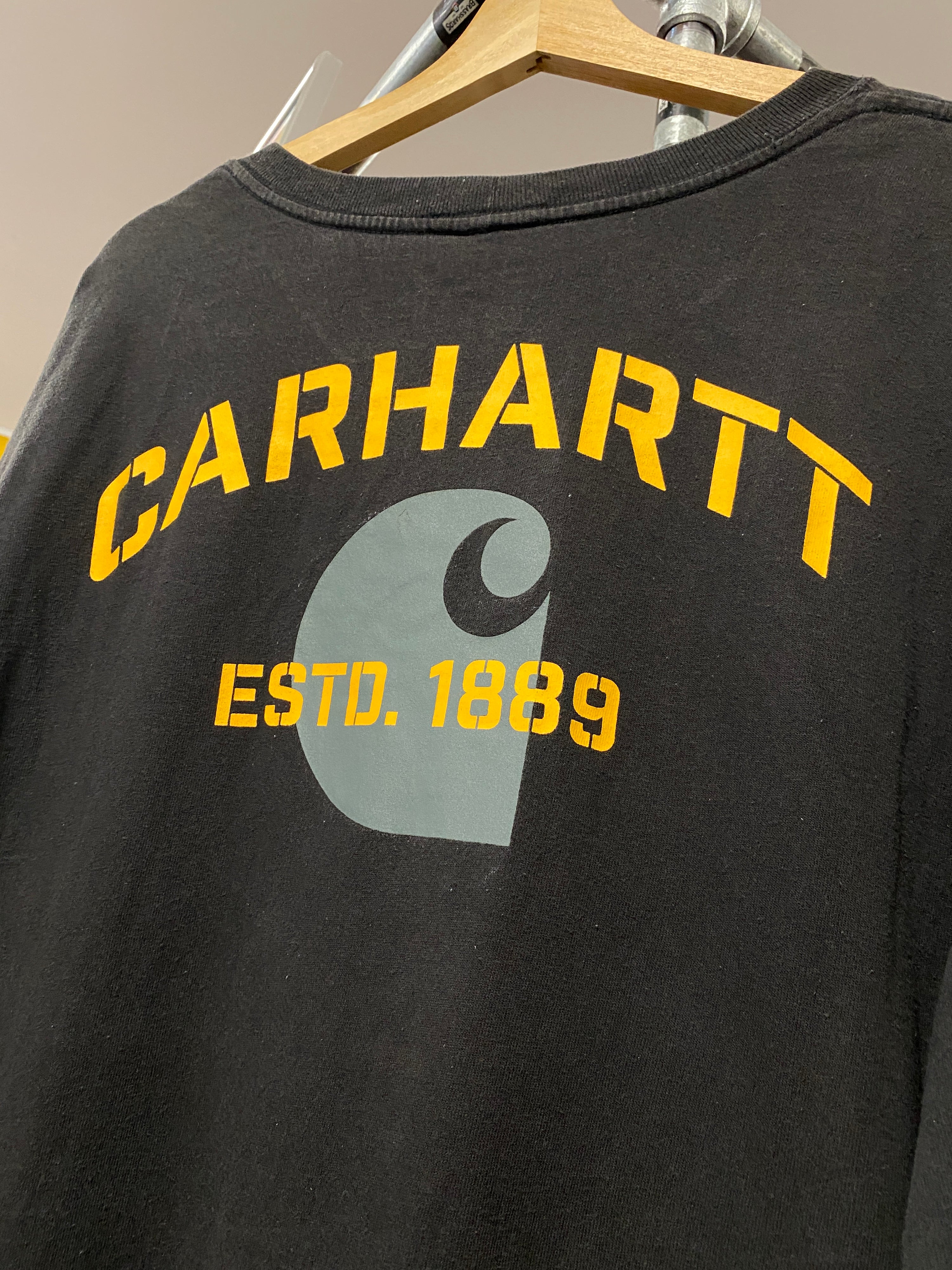 2XL - Carhartt Black Pocket Tee Spellout Logo Rear